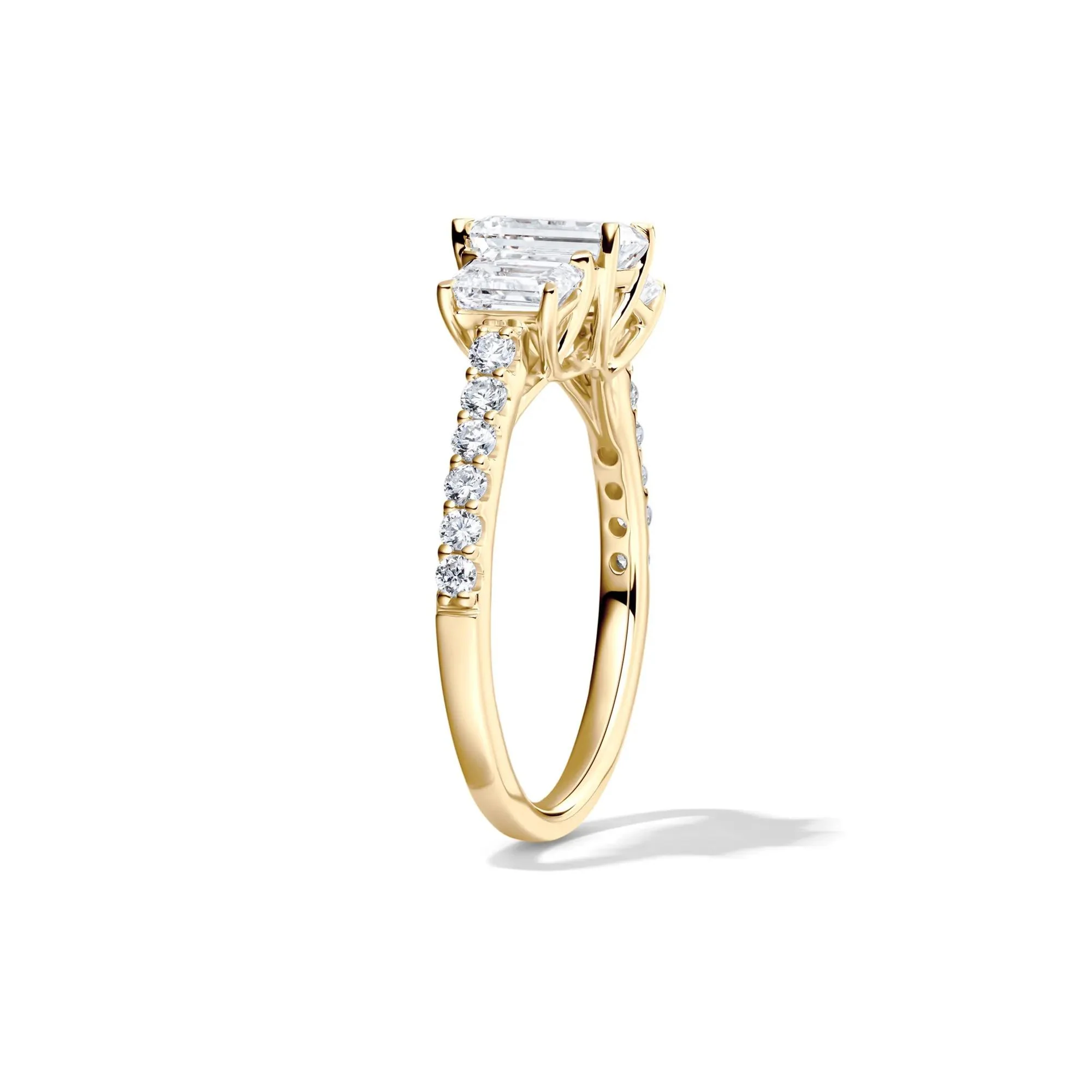 2 CT. Tw. Lab Grown Diamond Emerald-Cut Three Stone Ring 14K Yellow Gold Round Brilliant Cut Size 8.5 - Image 3