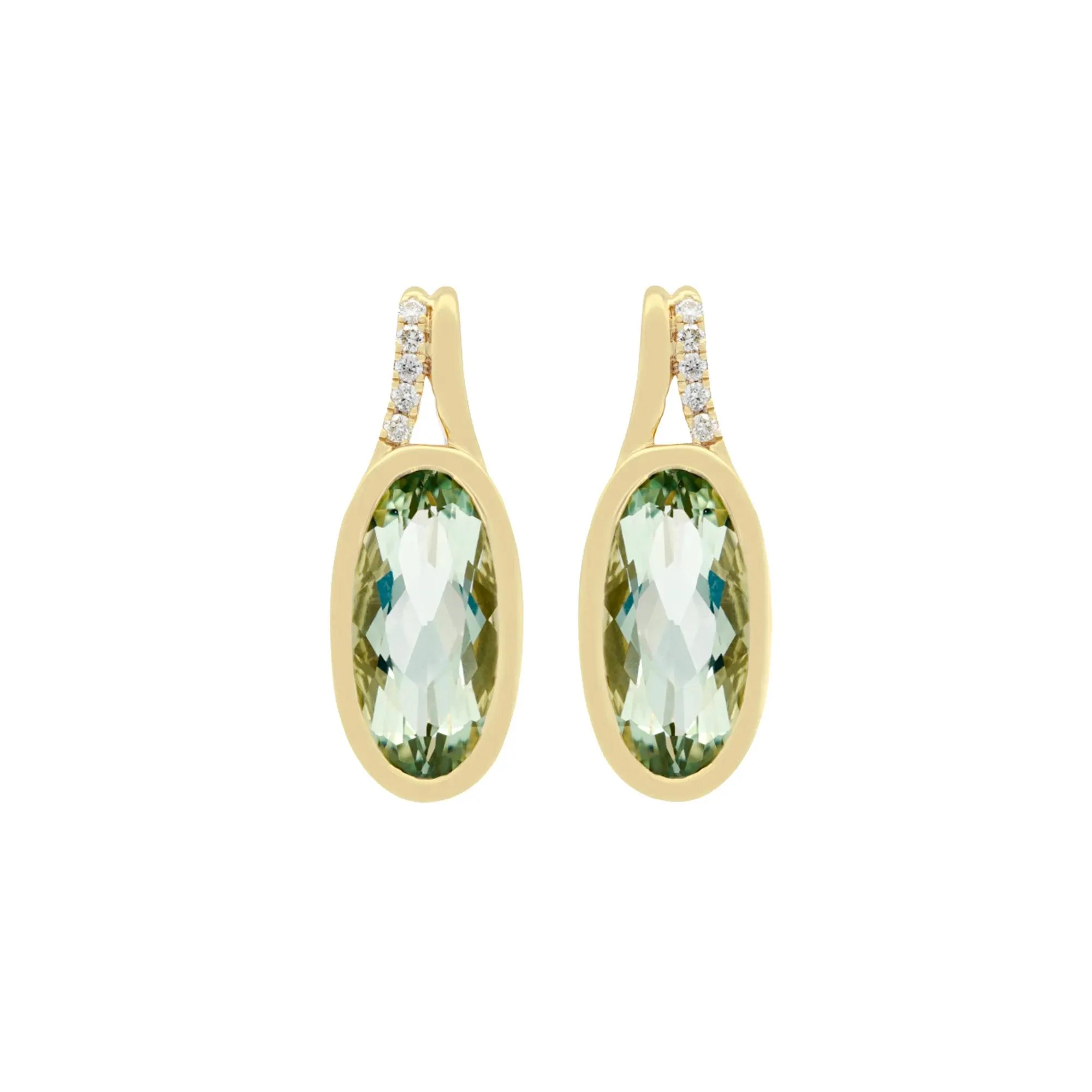 Green Amethyst and Diamond Accent Earrings 10K Yellow Gold Size 8.00mm - Image 2