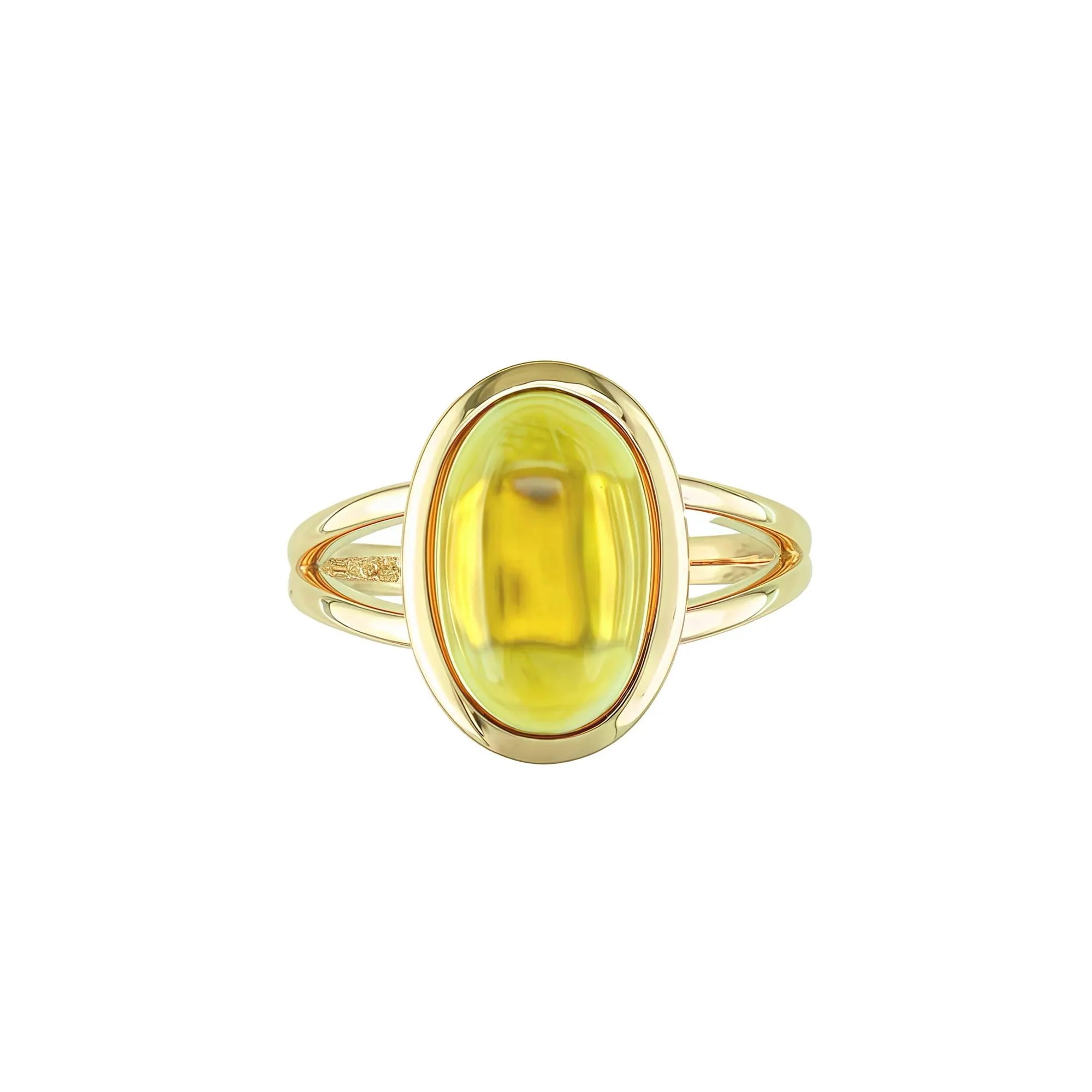 Oval-Shaped Cabochon Citrine Ring 10K Yellow Gold Size 7.5 1mm