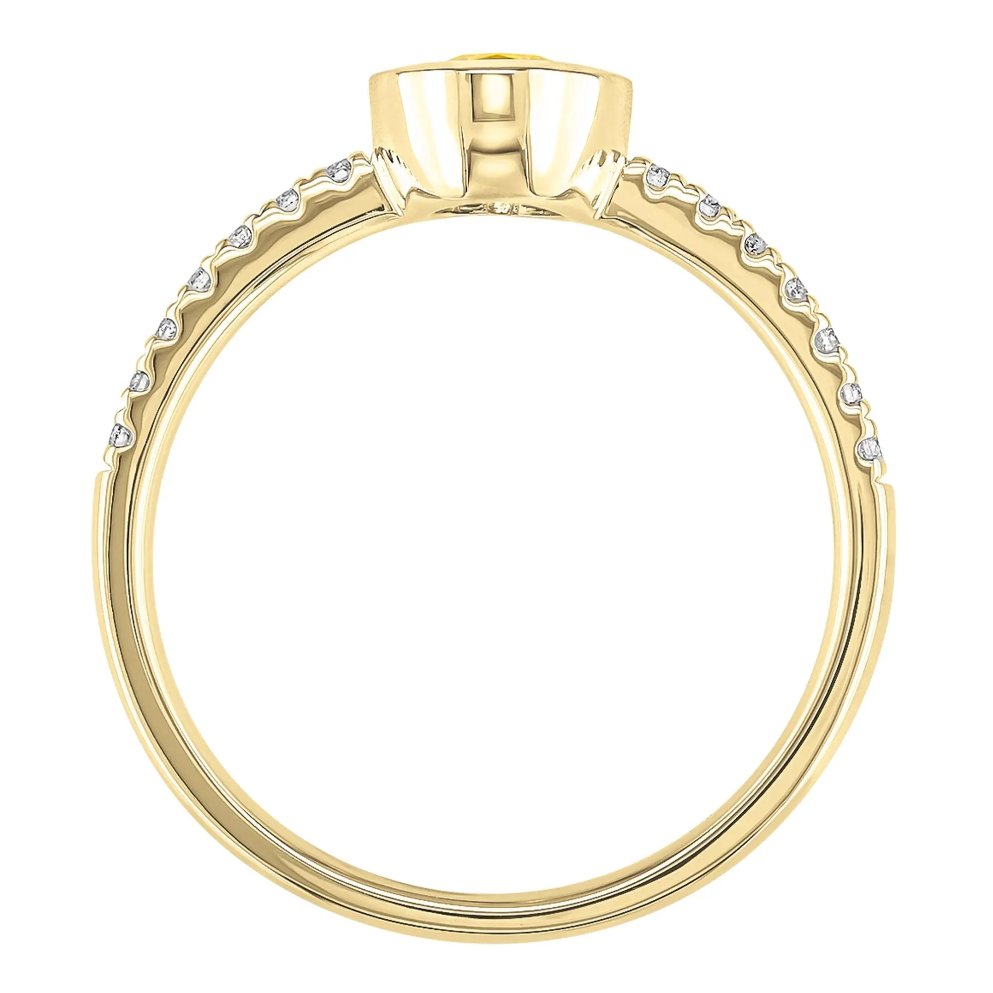 Bezel-Set Citrine Ring with Diamond Accent 10K Yellow Gold Round Brilliant Cut Size 6 1mm - Image 2