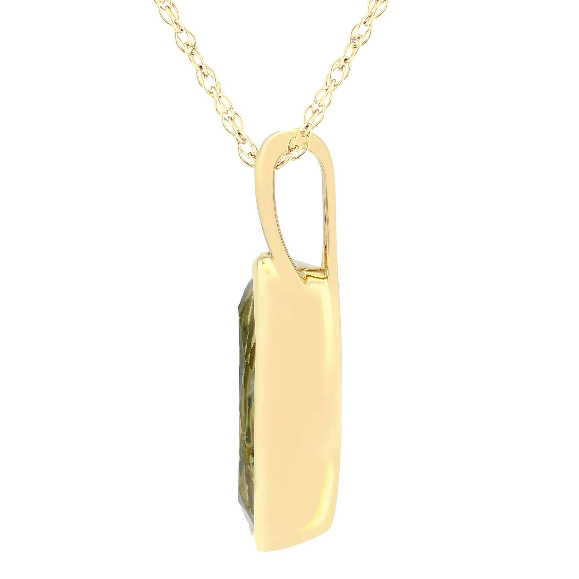 Green Amethyst and Diamond Accent Pendant Necklace 10K Yellow Gold - Image 2