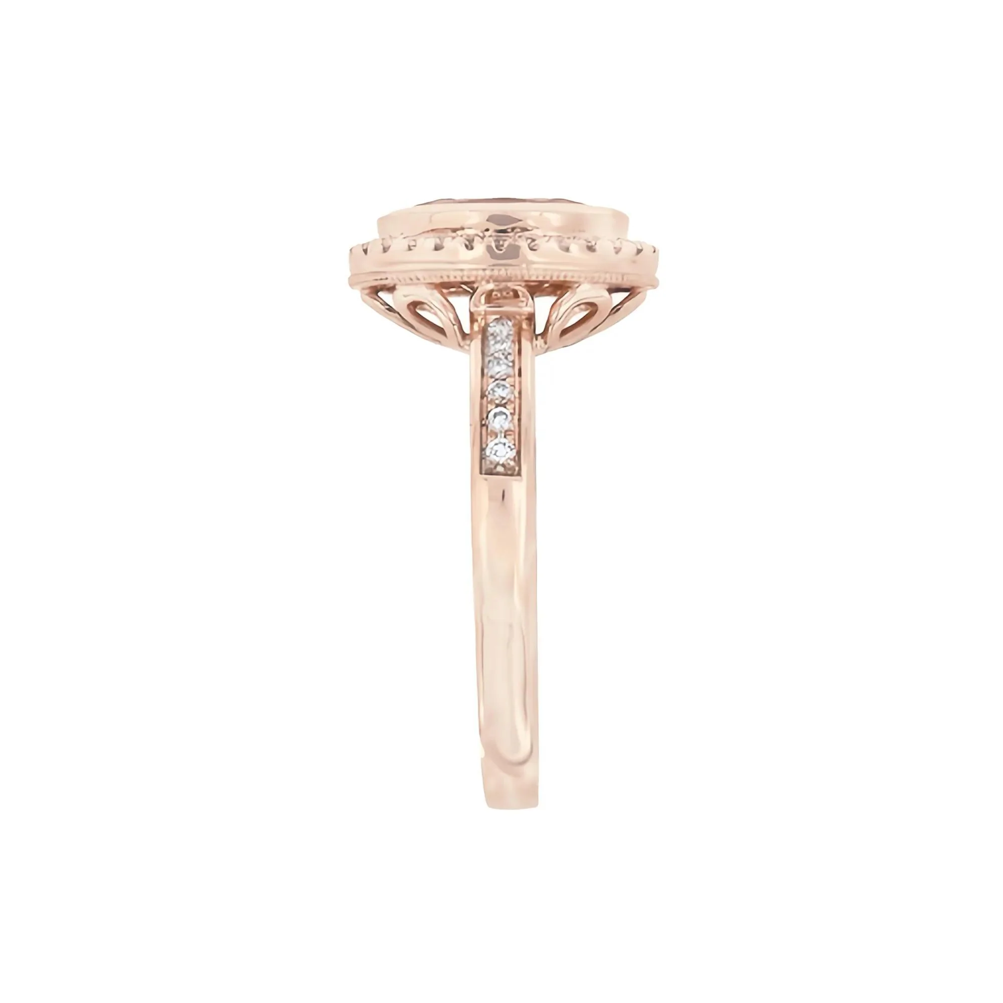 1/5 CT. Tw. Morganite and Diamond Oval Halo Ring 10K Rose Gold Size 5 1mm - Image 3