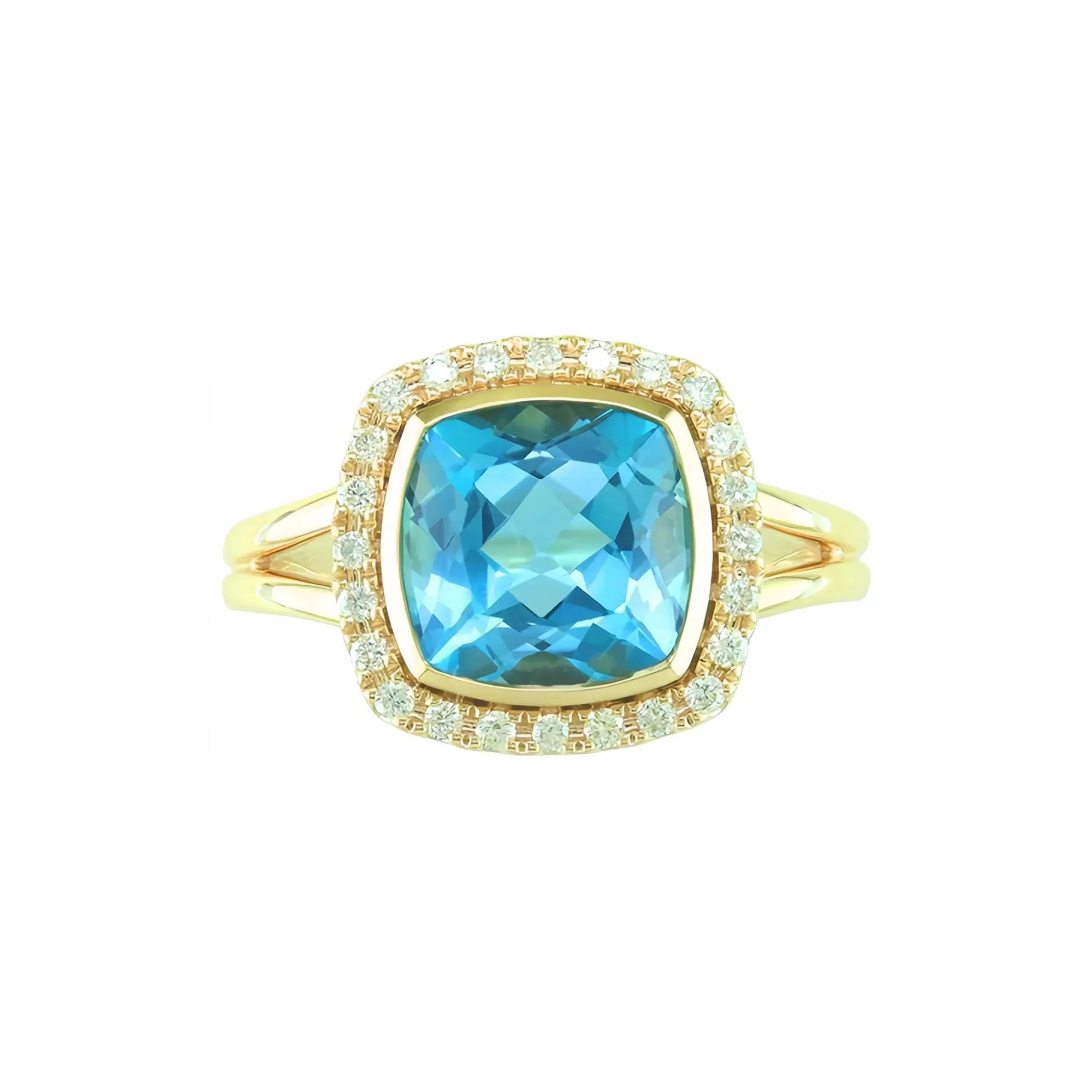 1/5 CT. Tw. Blue Topaz and Diamond Ring 10K Yellow Gold Size 9 1mm