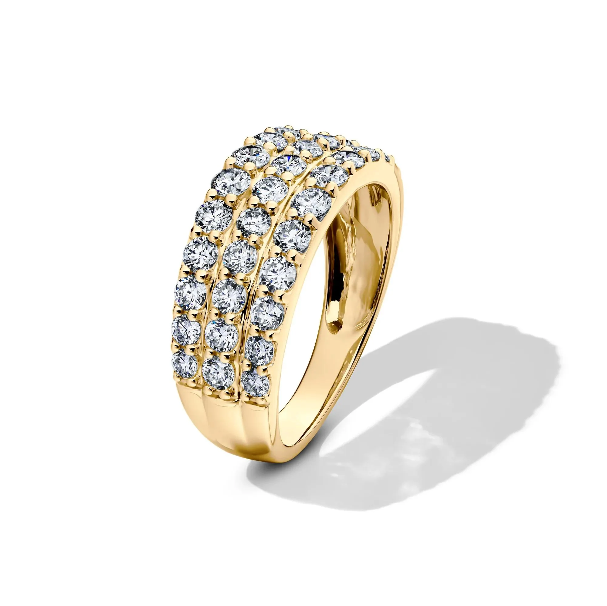 1/2 CT. Tw. Lab Grown Diamond Three-Row Band Ring 10K Yellow Gold Round Brilliant Cut Size 7 8mm - Image 4