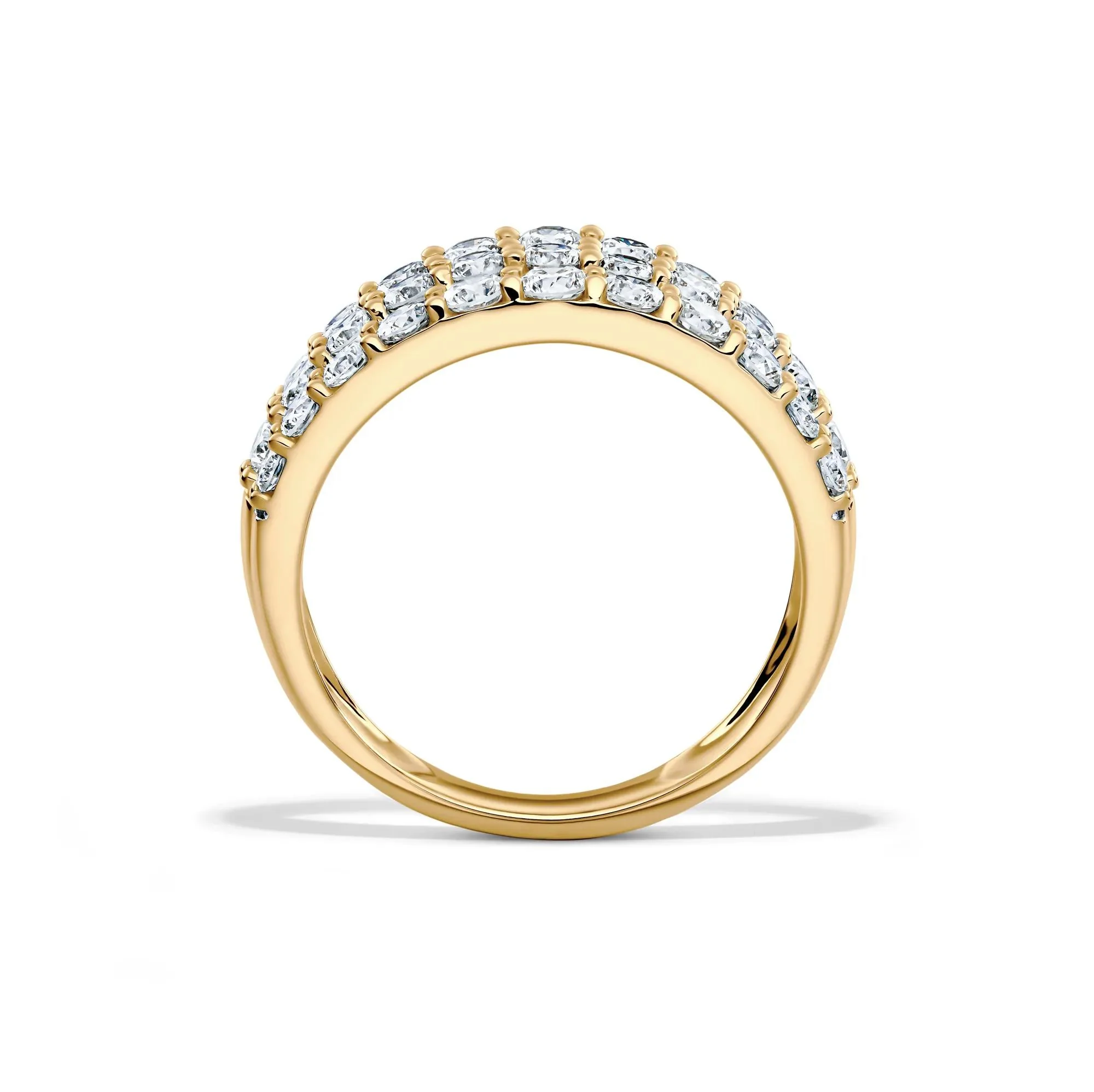 1/2 CT. Tw. Lab Grown Diamond Three-Row Band Ring 10K Yellow Gold Round Brilliant Cut Size 8.5 8mm - Image 2