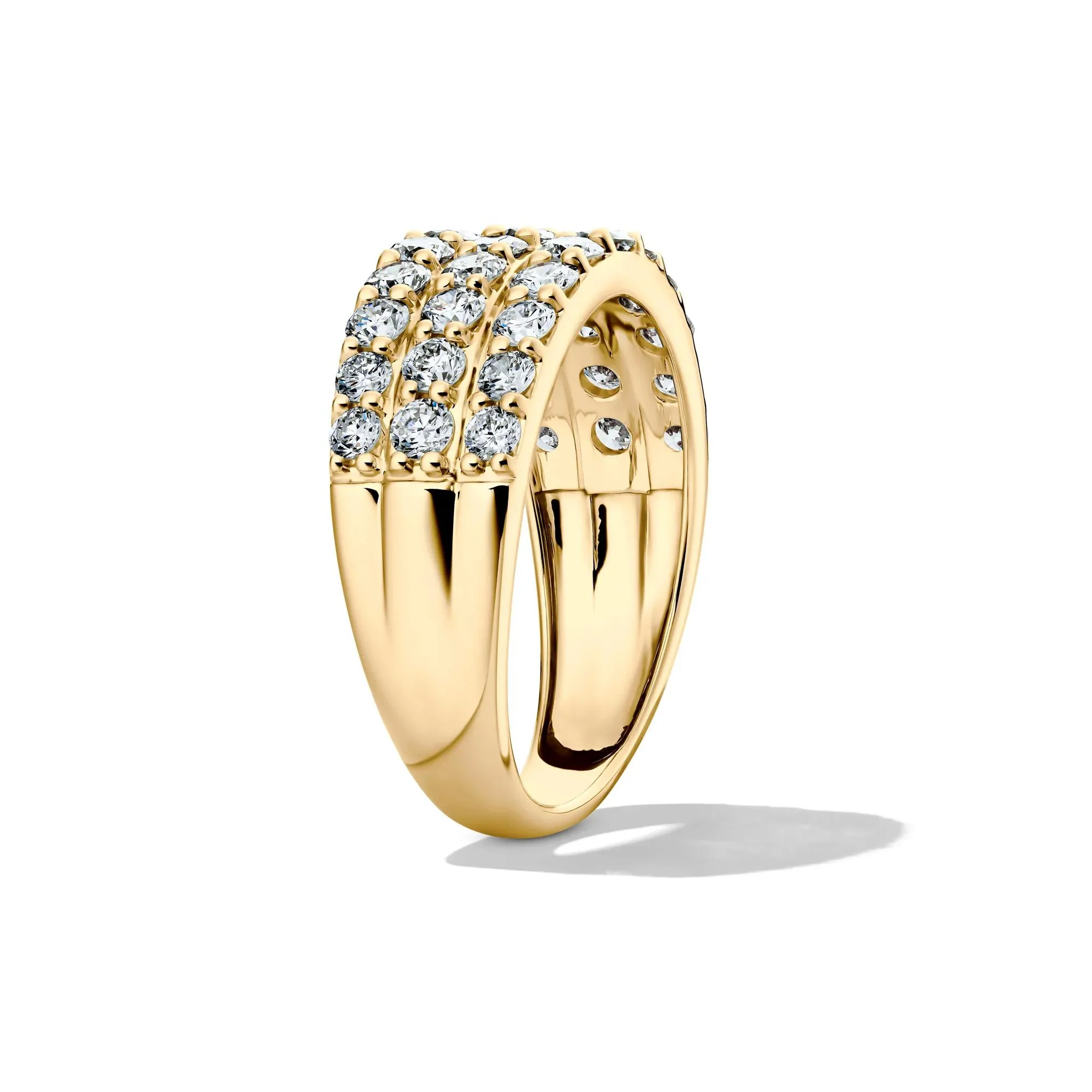 1/2 CT. Tw. Lab Grown Diamond Three-Row Band Ring 10K Yellow Gold Round Brilliant Cut Size 9 8mm - Image 3