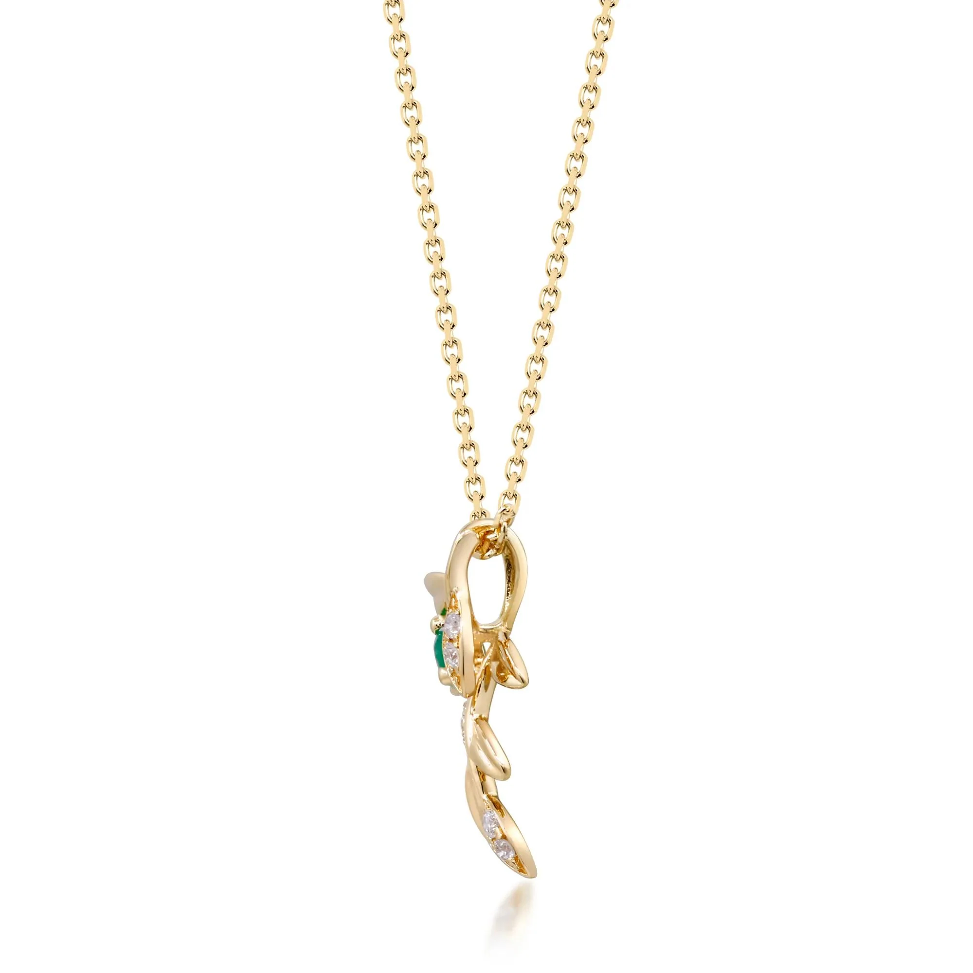 Emerald and Diamond Accent Laurel Necklace 10K Yellow Gold Size 18" - Image 2