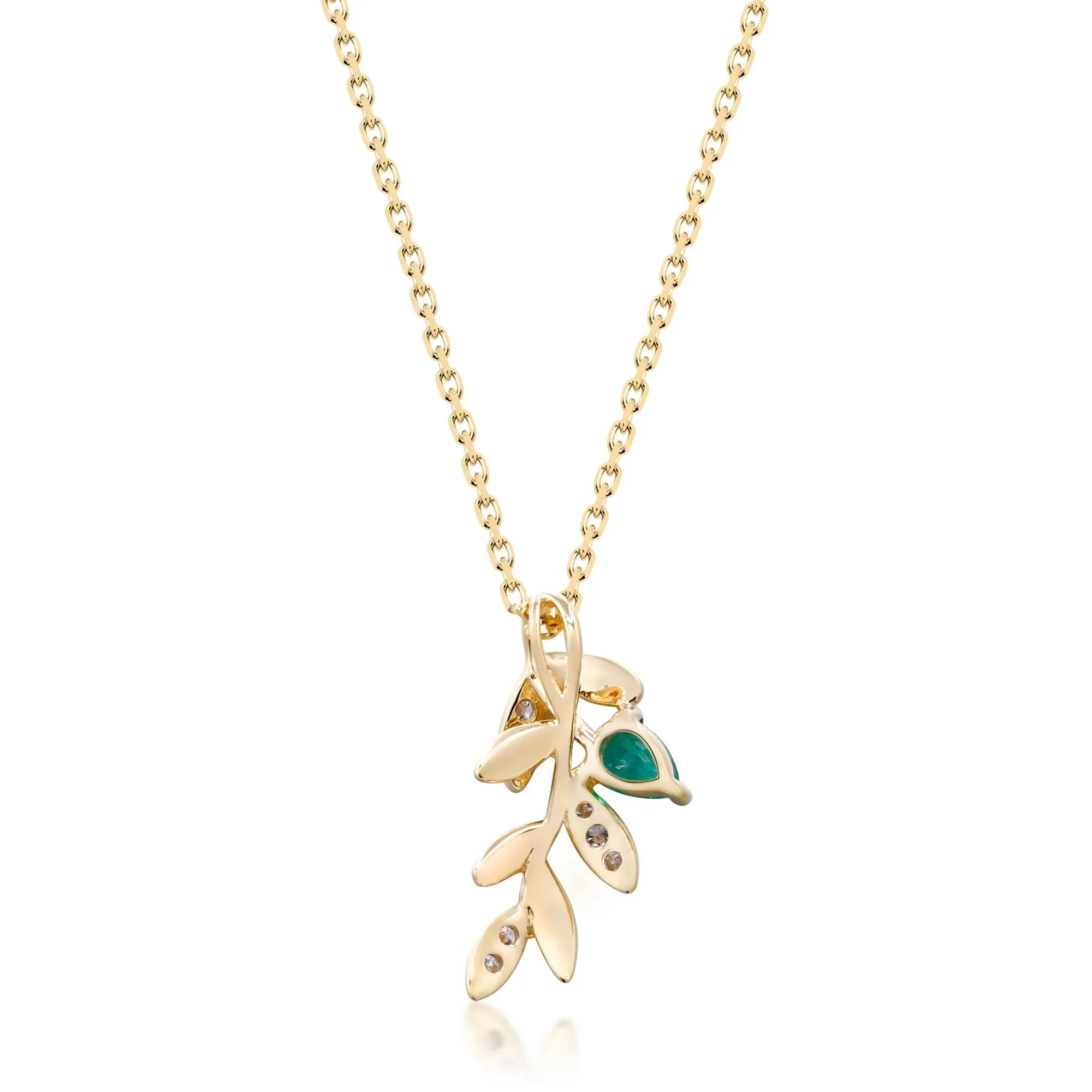 Emerald and Diamond Accent Laurel Necklace 10K Yellow Gold Size 18" - Image 3