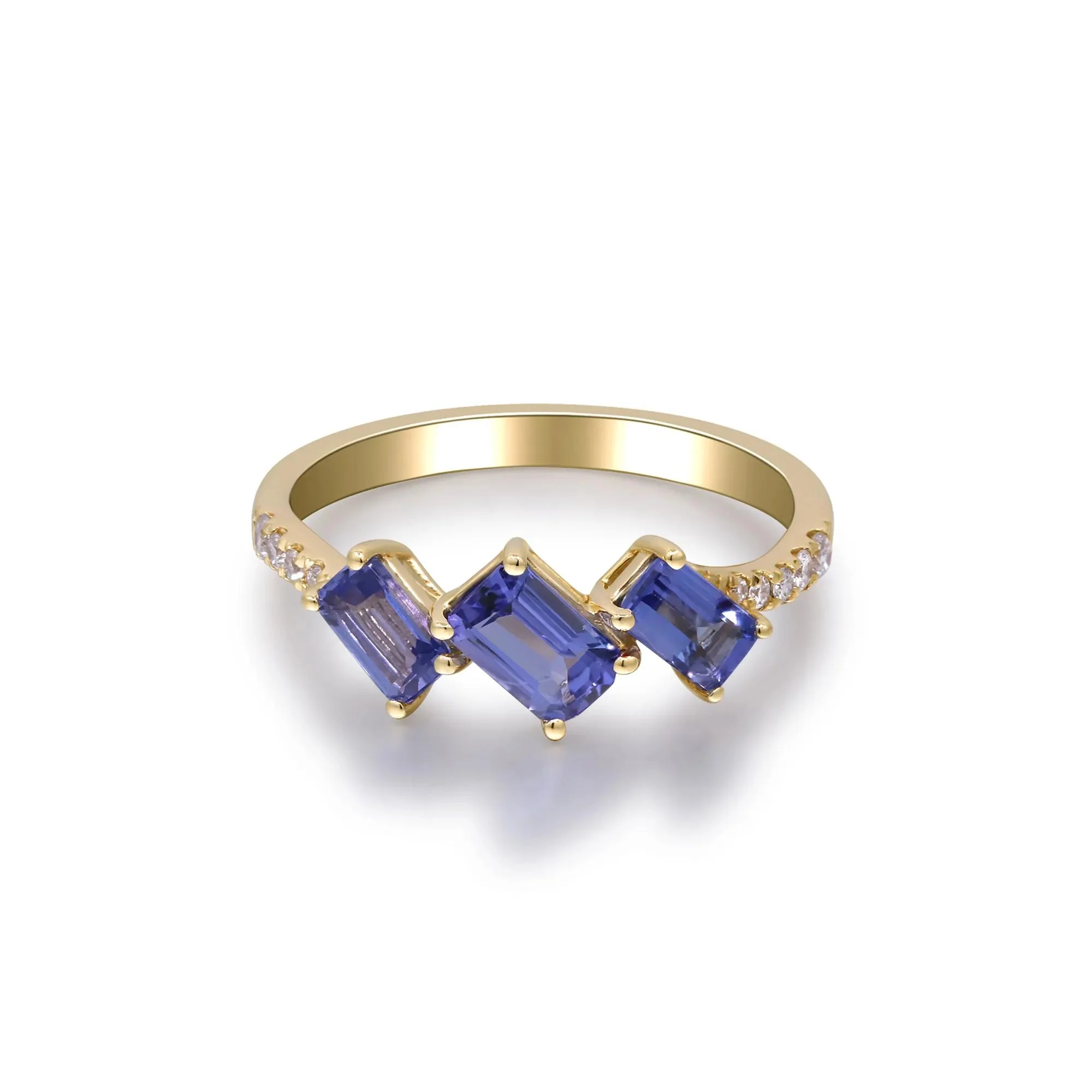 1/10 CT. Tw. Tanzanite and Diamond Accent Ring 10K Yellow Gold Round Brilliant Cut Size 5 2mm