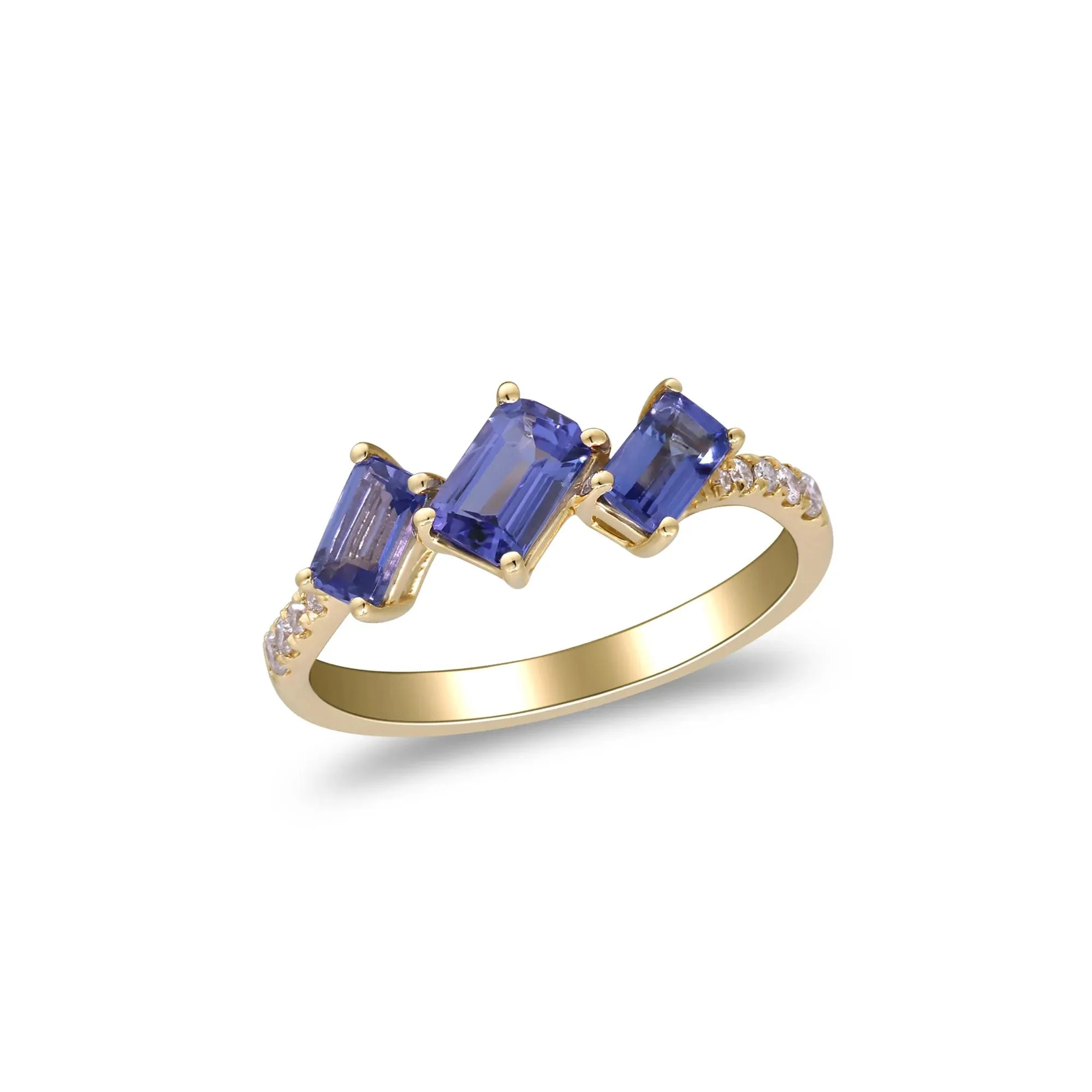1/10 CT. Tw. Tanzanite and Diamond Accent Ring 10K Yellow Gold Round Brilliant Cut Size 5.5 2mm - Image 5