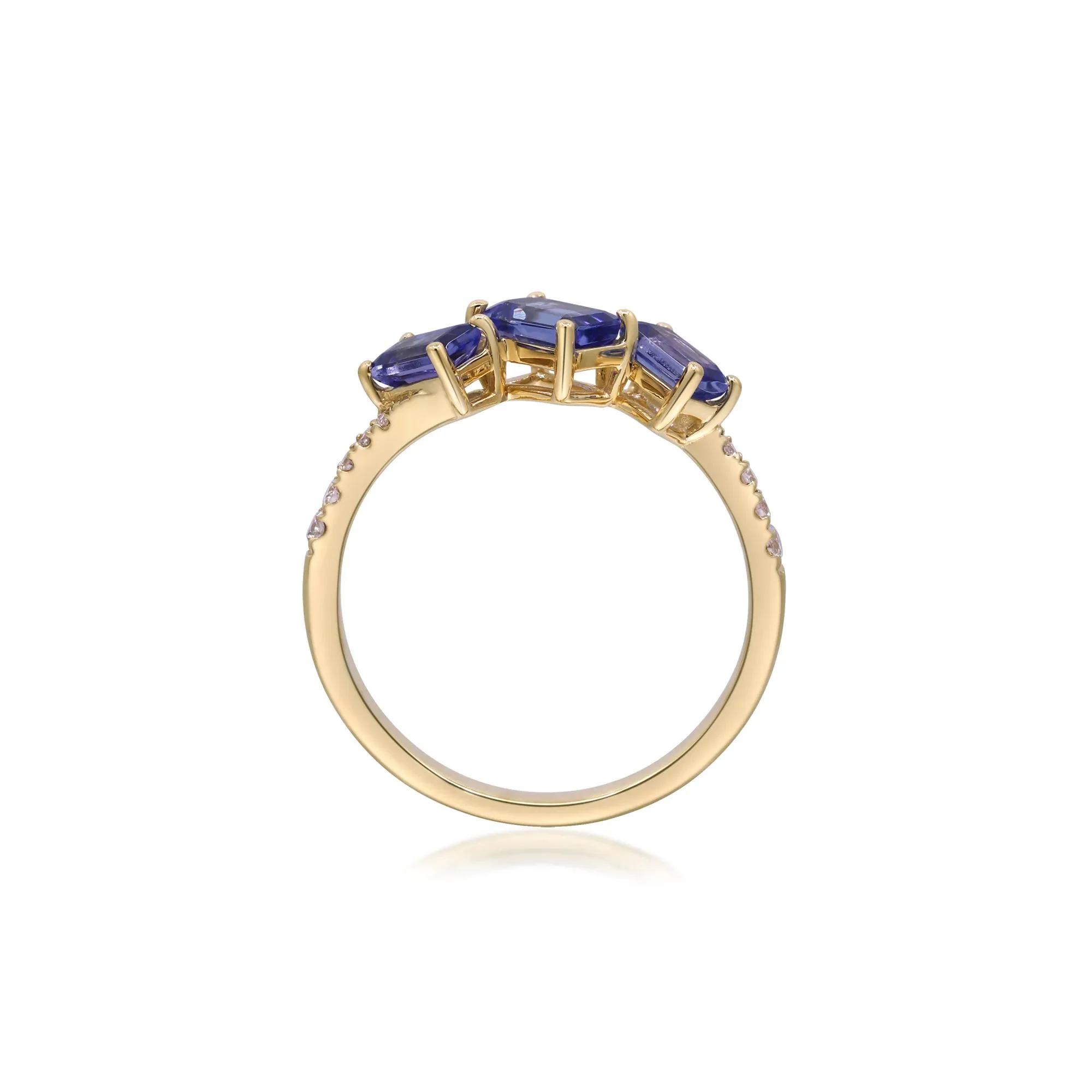 1/10 CT. Tw. Tanzanite and Diamond Accent Ring 10K Yellow Gold Round Brilliant Cut Size 7.5 2mm - Image 2