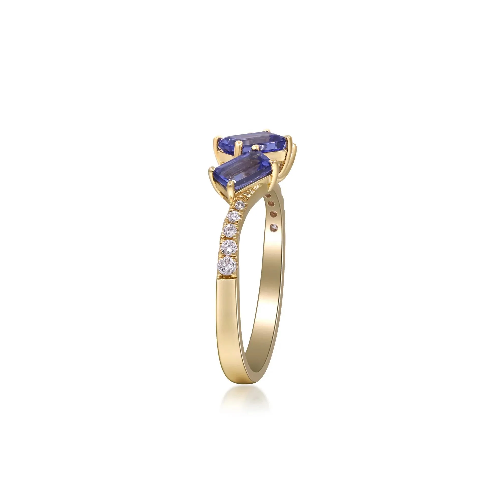 1/10 CT. Tw. Tanzanite and Diamond Accent Ring 10K Yellow Gold Round Brilliant Cut Size 8.5 2mm - Image 3