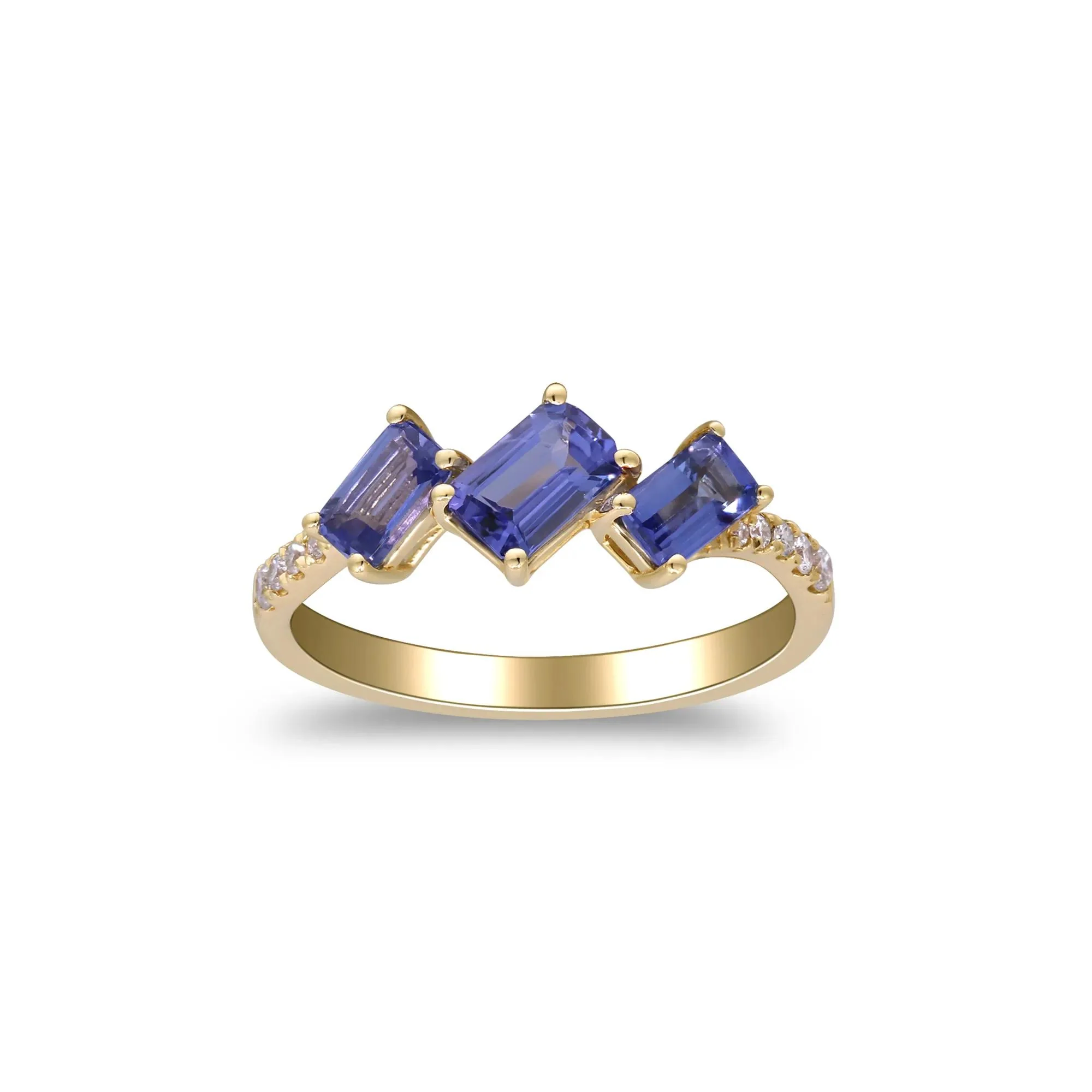 1/10 CT. Tw. Tanzanite and Diamond Accent Ring 10K Yellow Gold Round Brilliant Cut Size 8.5 2mm - Image 4