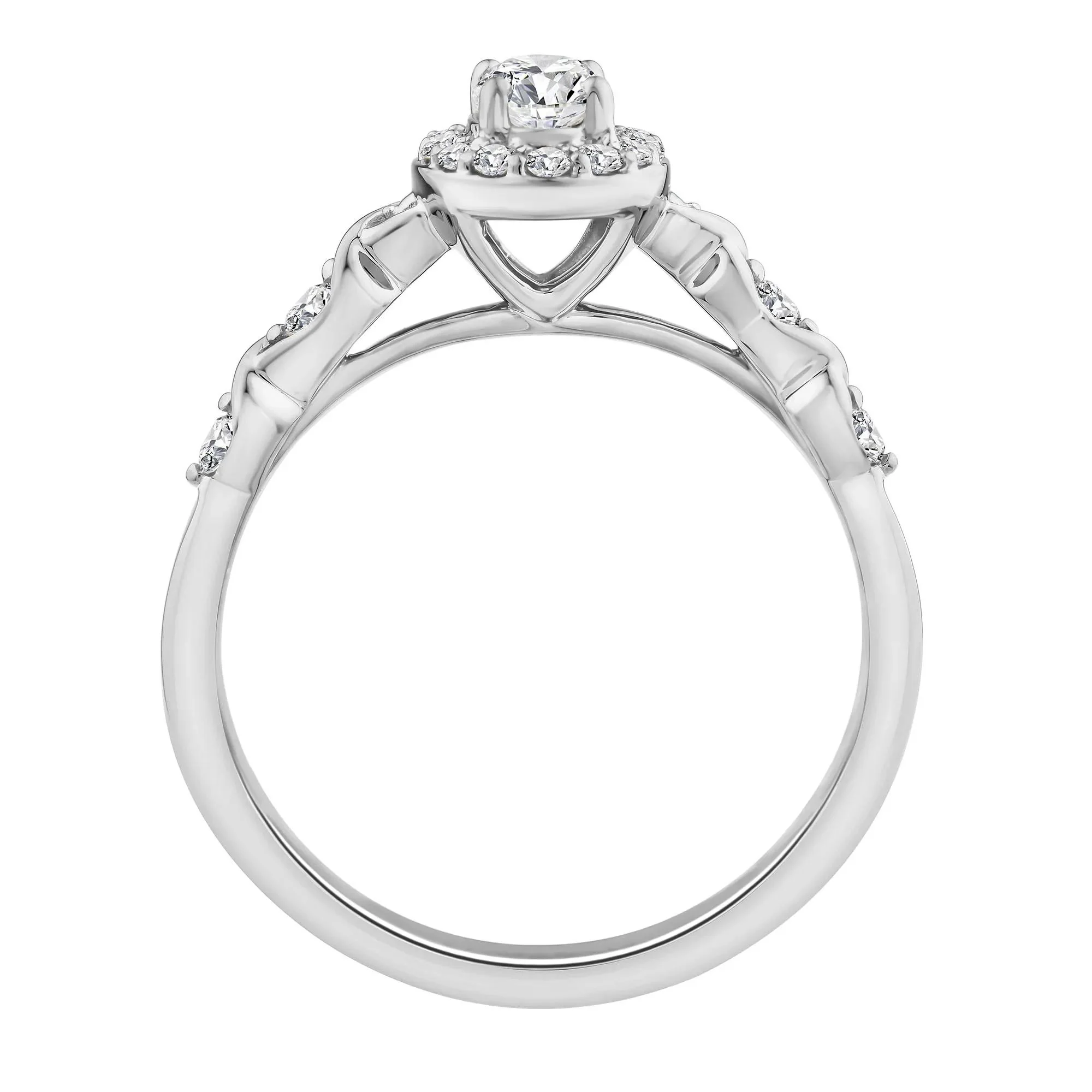 1/2 CT. Tw. Lab Grown Diamond Oval Halo Promise Ring 10K White Gold Round Brilliant Cut Size 6 - Image 2