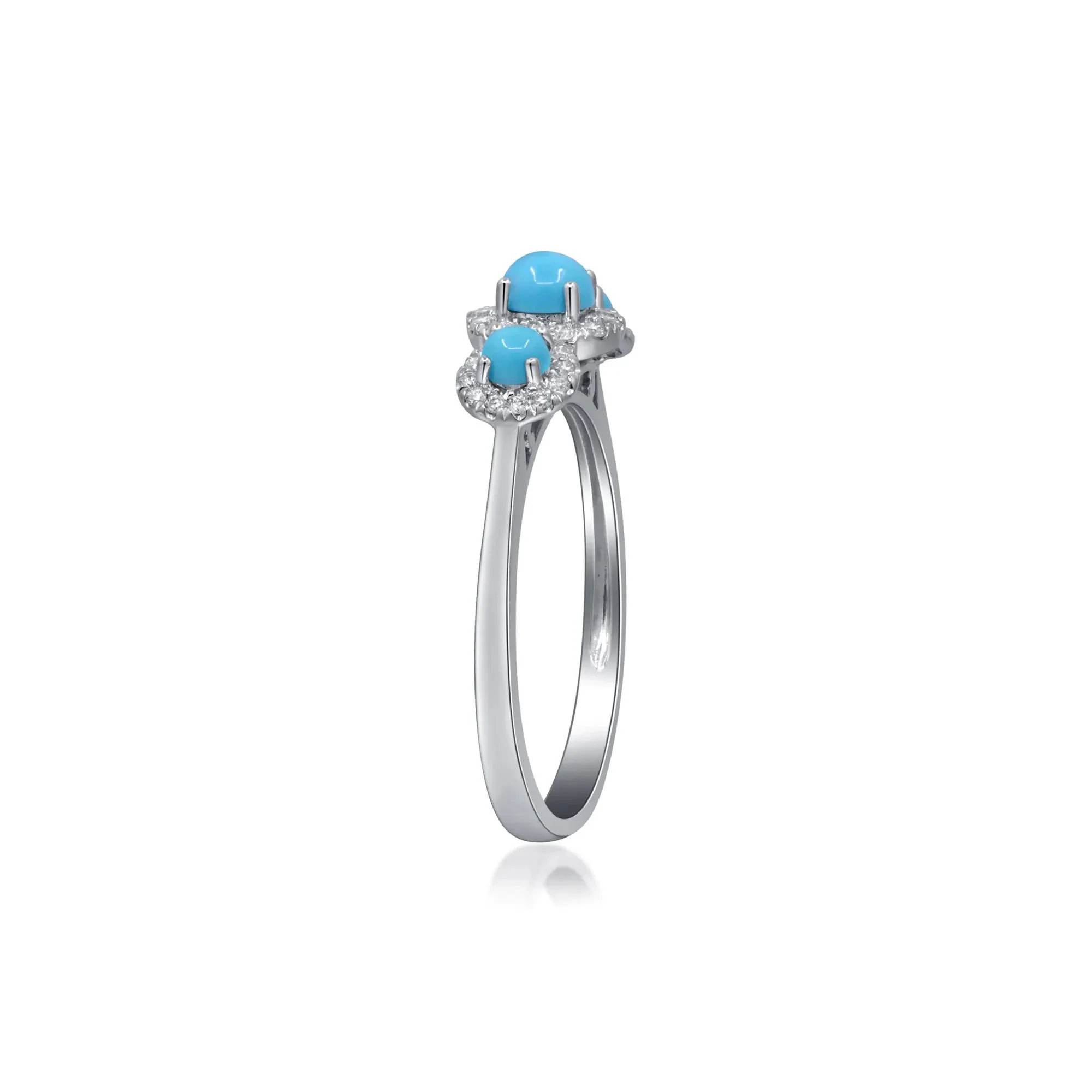 1/5 CT. Tw. Turquoise and Diamond Three-Stone Ring 10K White Gold Size 6.5 2mm - Image 3
