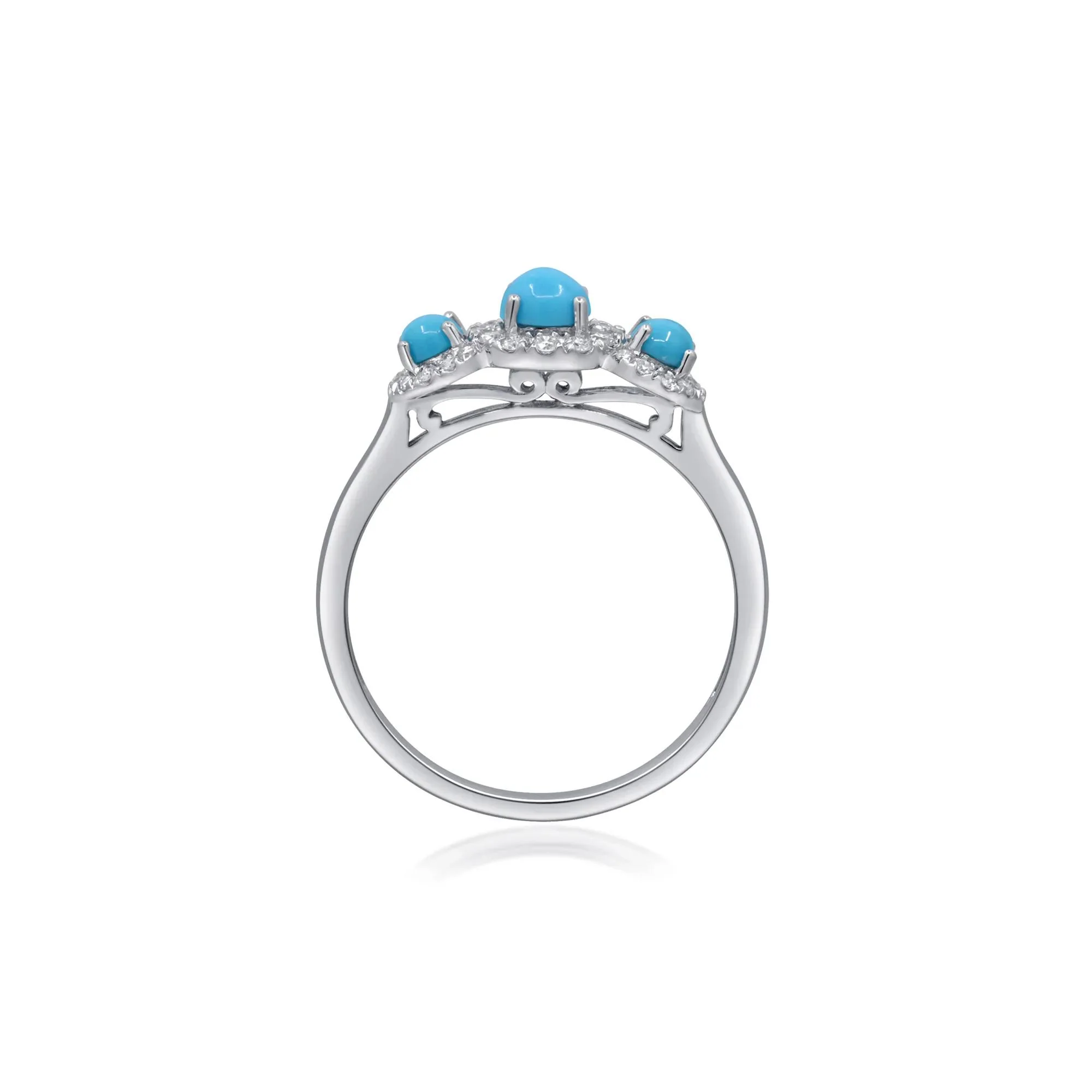 1/5 CT. Tw. Turquoise and Diamond Three-Stone Ring 10K White Gold Size 8.5 2mm - Image 2