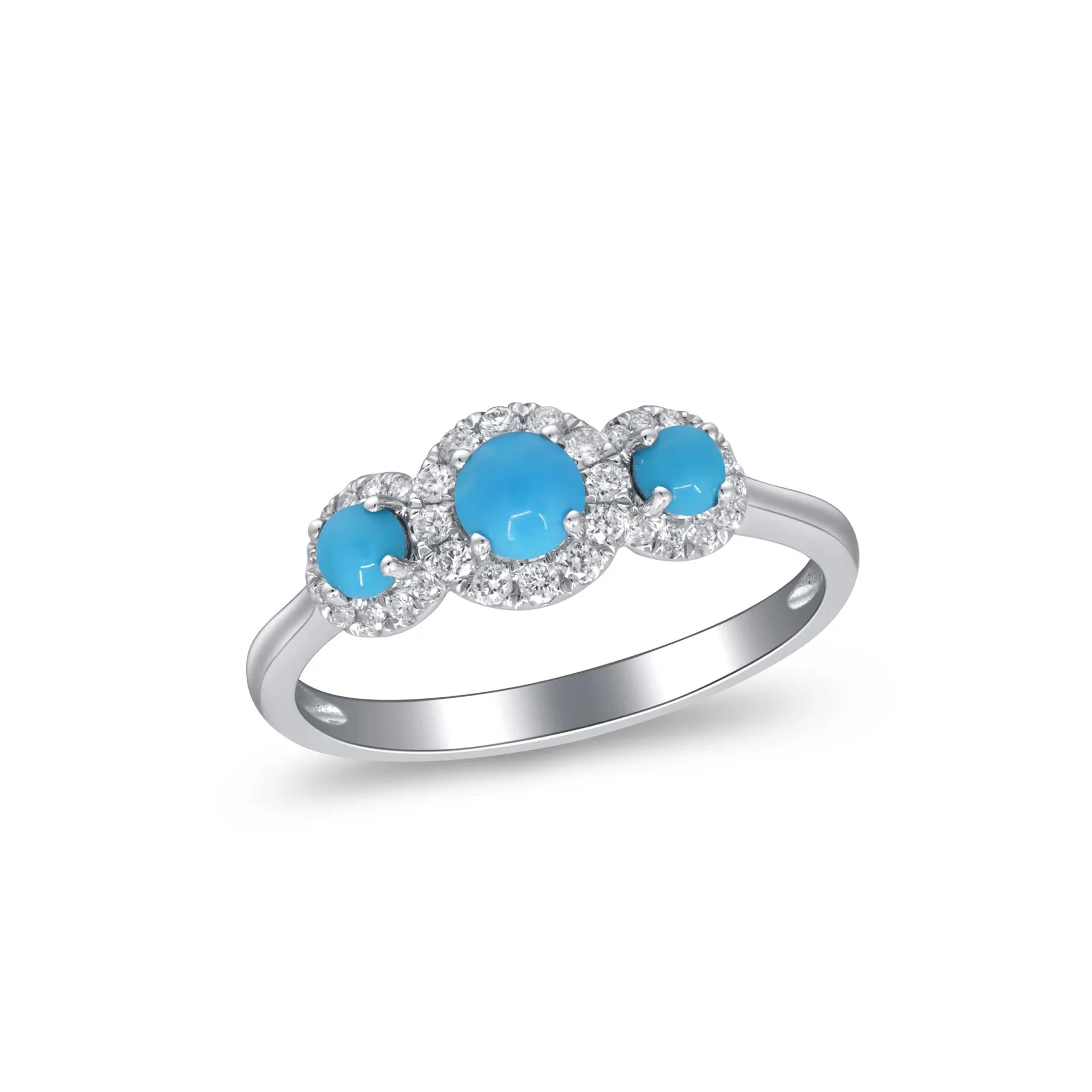 1/5 CT. Tw. Turquoise and Diamond Three-Stone Ring 10K White Gold Size 9 2mm - Image 5