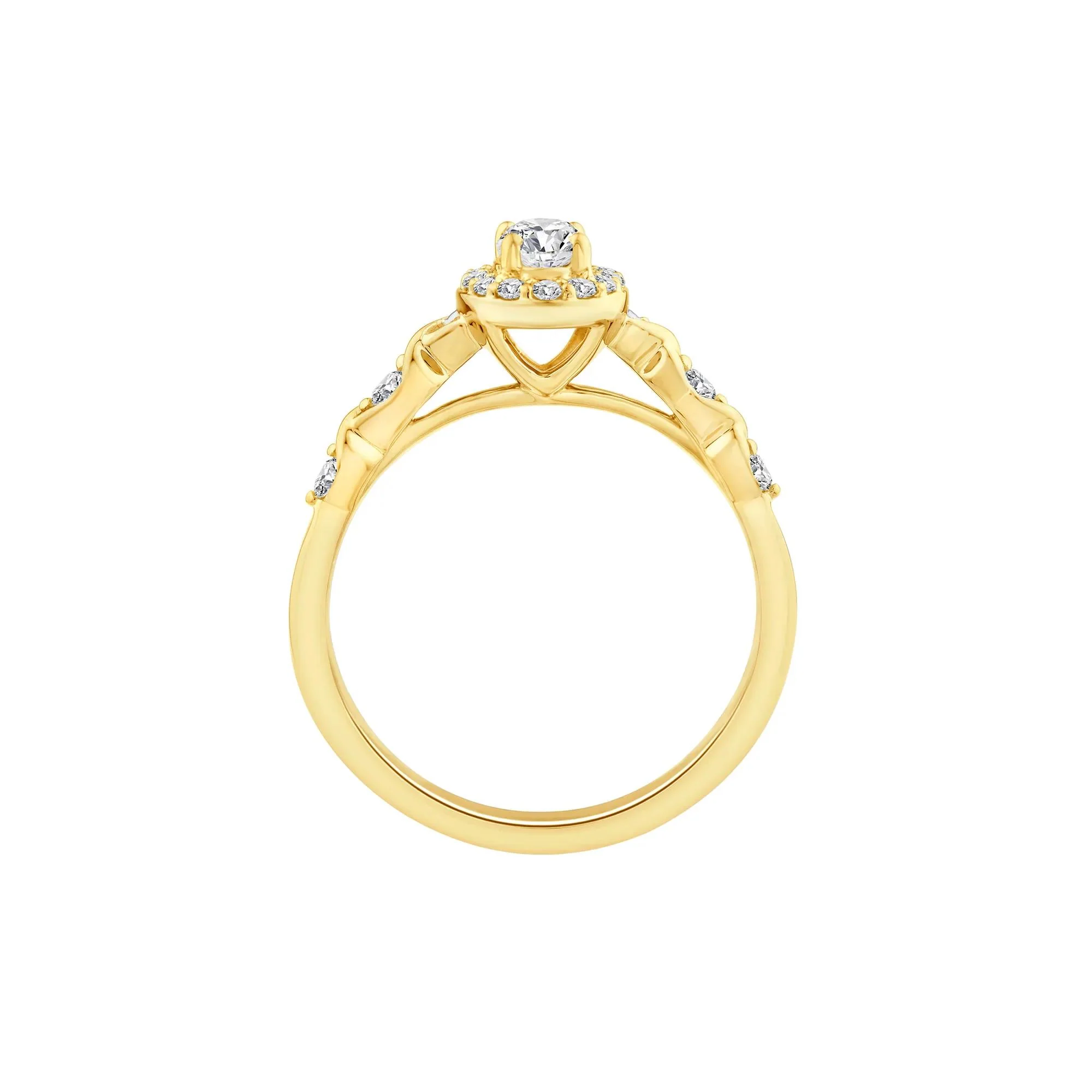 1/2 CT. Tw. Lab Grown Diamond Oval Halo Promise Ring 10K Yellow Gold Round Brilliant Cut Size 6 - Image 2