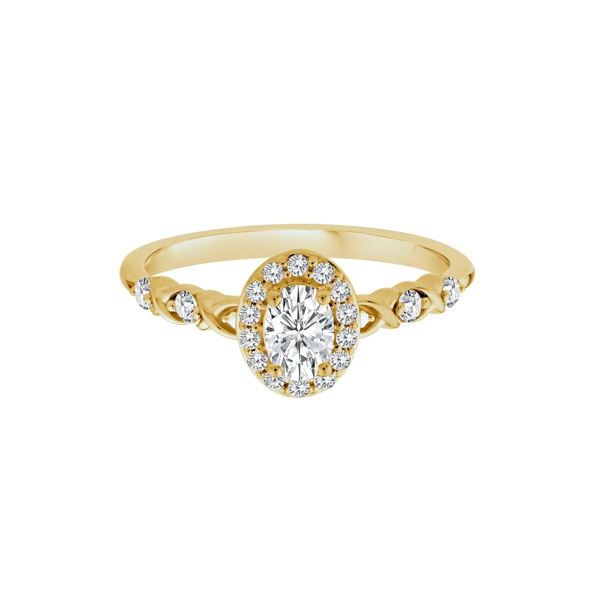 1/2 CT. Tw. Lab Grown Diamond Oval Halo Promise Ring 10K Yellow Gold Round Brilliant Cut Size 8