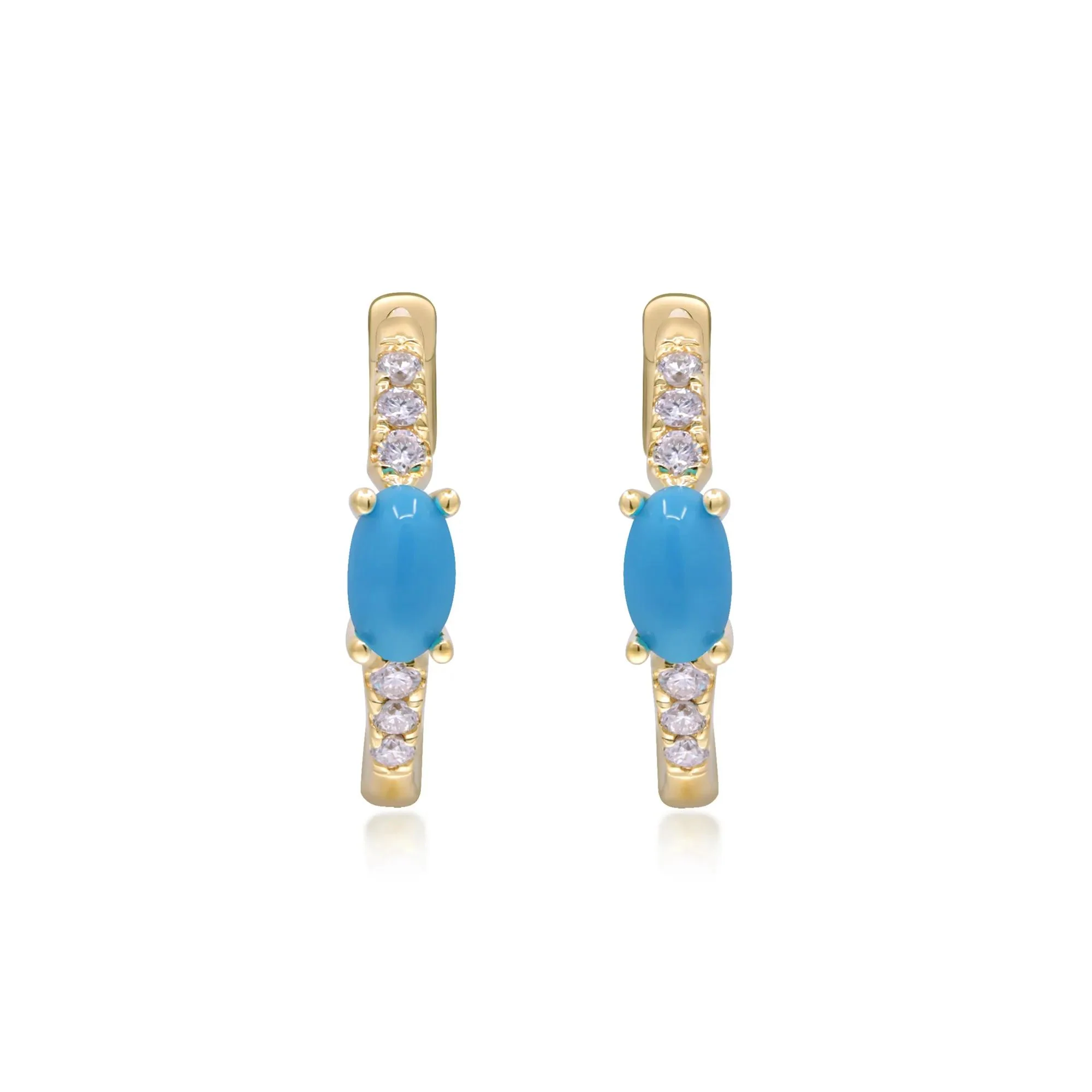 1/8 CT. Tw. Turquoise and Diamond Huggie Hoop Earrings 10K Yellow Gold Size 3.00mm - Image 3