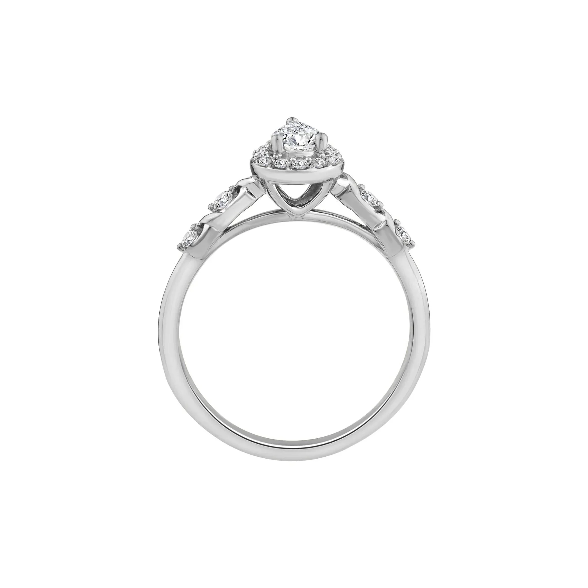 1/2 CT. Tw. Lab Grown Diamond Pear-Shaped Halo Promise Ring 10K White Gold Round Brilliant Cut Size 8 - Image 2