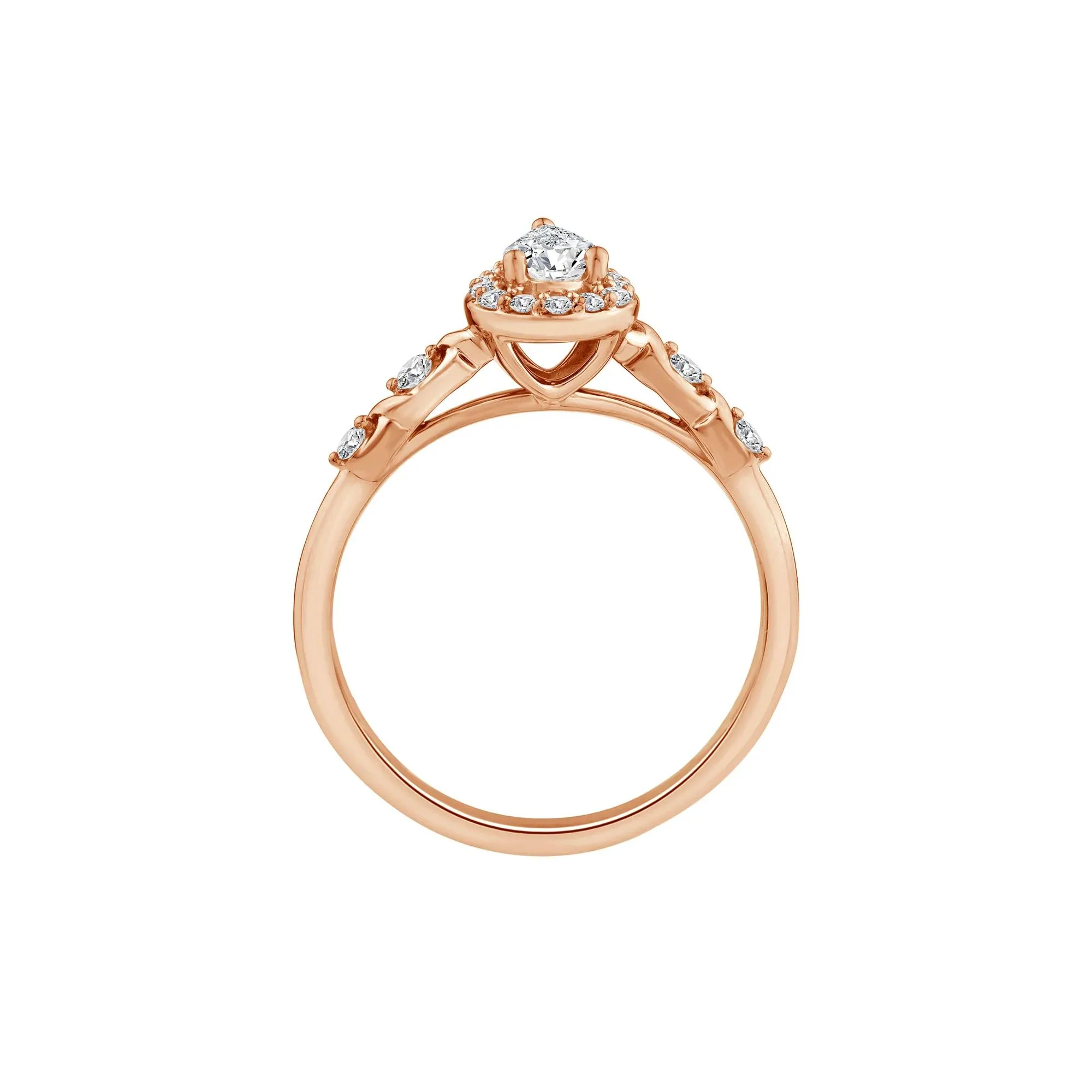 1/2 CT. Tw. Lab Grown Diamond Pear-Shaped Halo Promise Ring 10K Rose Gold Round Brilliant Cut Size 7.5 - Image 2