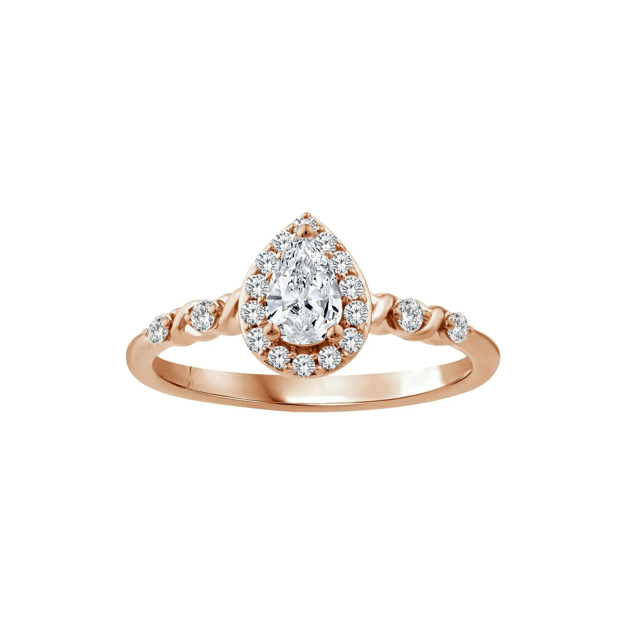 1/2 CT. Tw. Lab Grown Diamond Pear-Shaped Halo Promise Ring 10K Rose Gold Round Brilliant Cut Size 9
