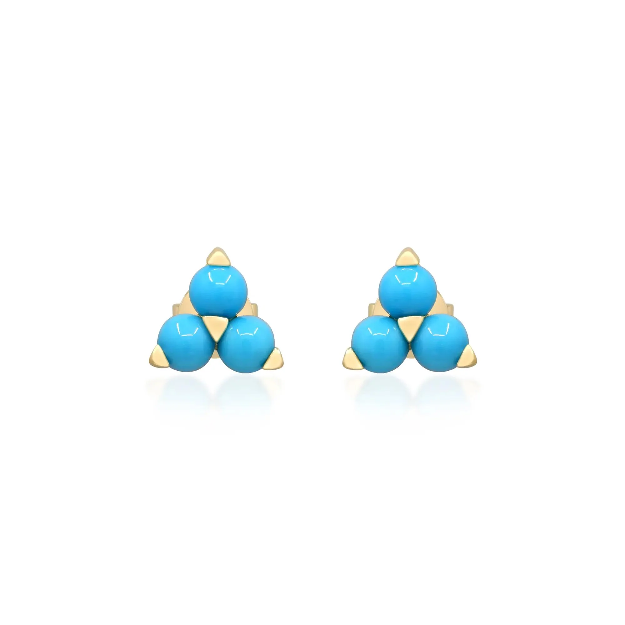 Turquoise Cluster Stud Earrings 10K Yellow Gold Size 6.00mm - Image 2