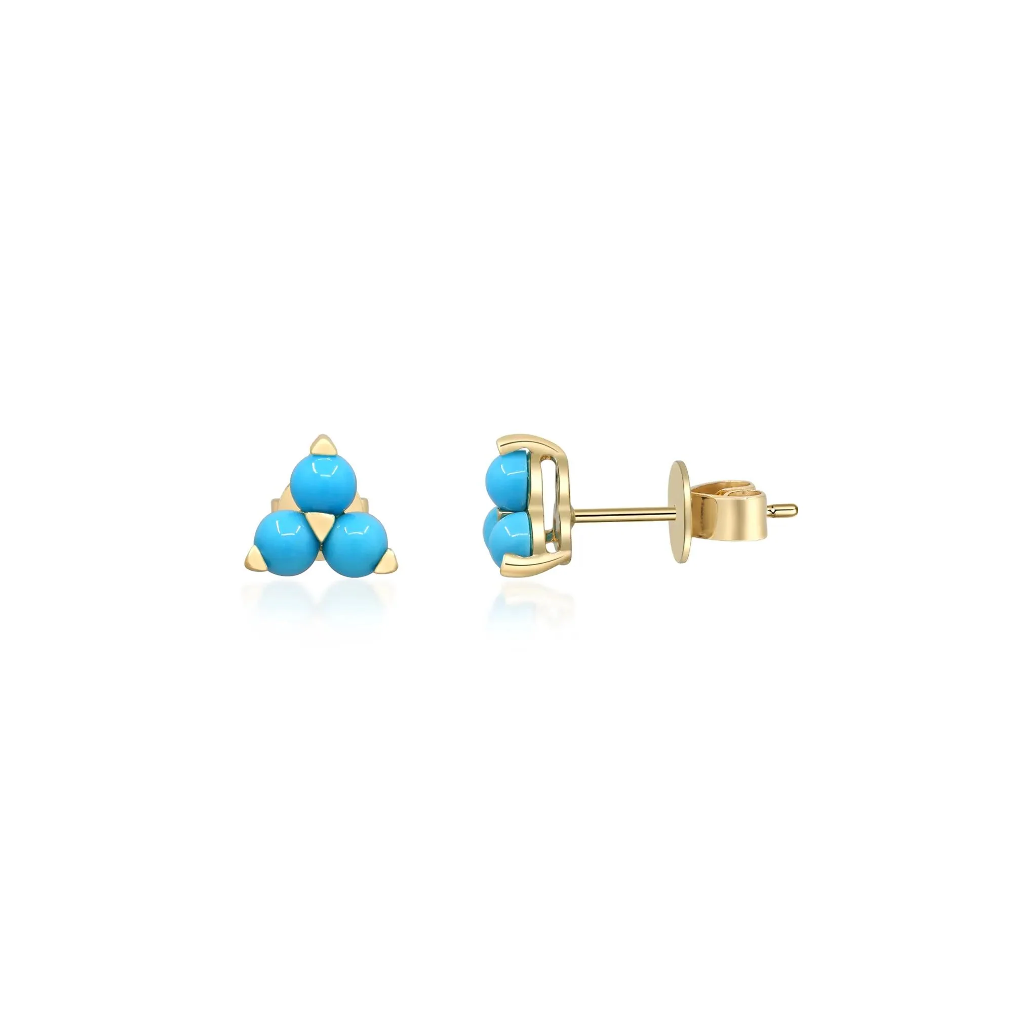 Turquoise Cluster Stud Earrings 10K Yellow Gold Size 6.00mm - Image 3