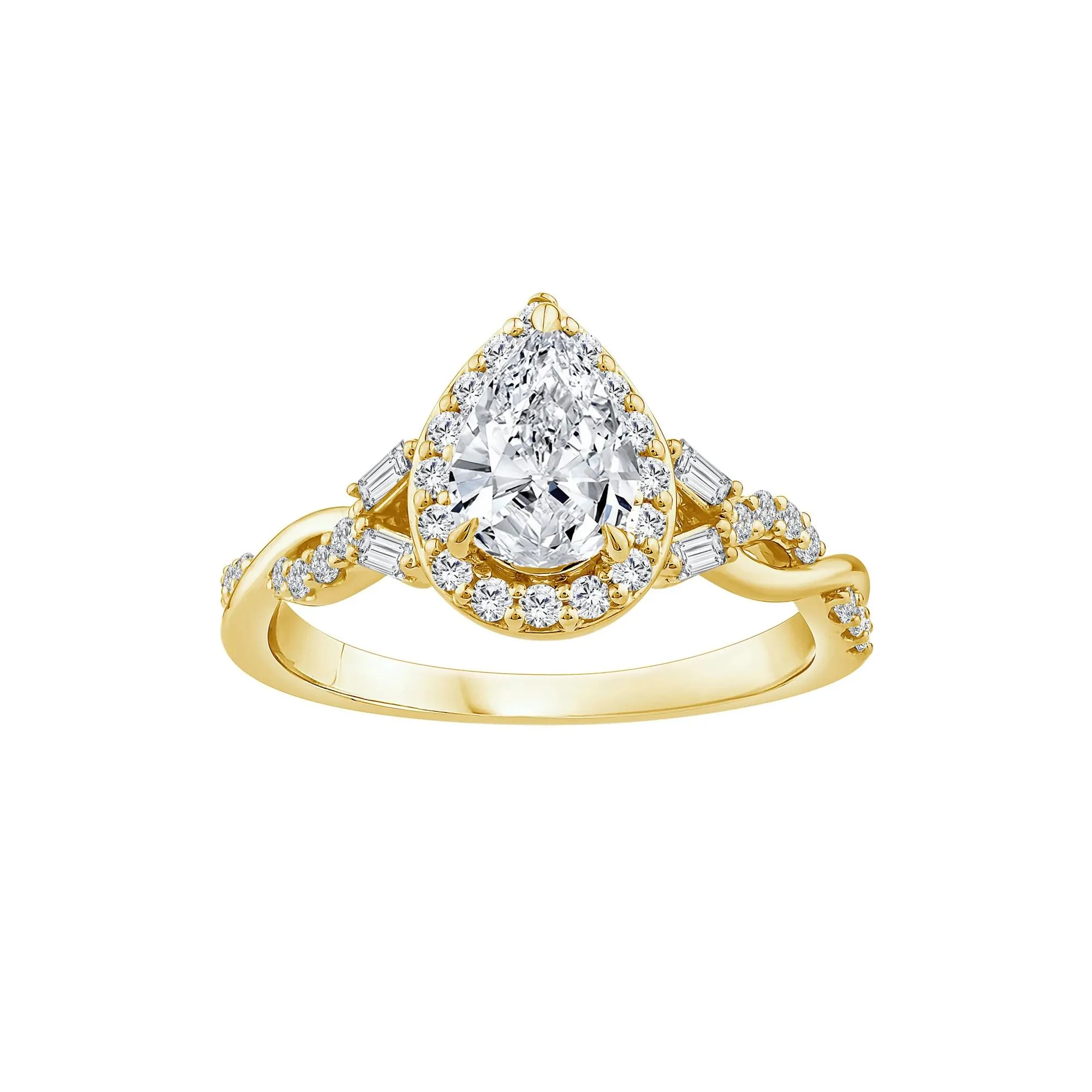 1 CT. Tw. Lab Grown Diamond Pear-Shaped Halo Engagement Ring 10K Yellow Gold Round Brilliant Cut Size 7.5