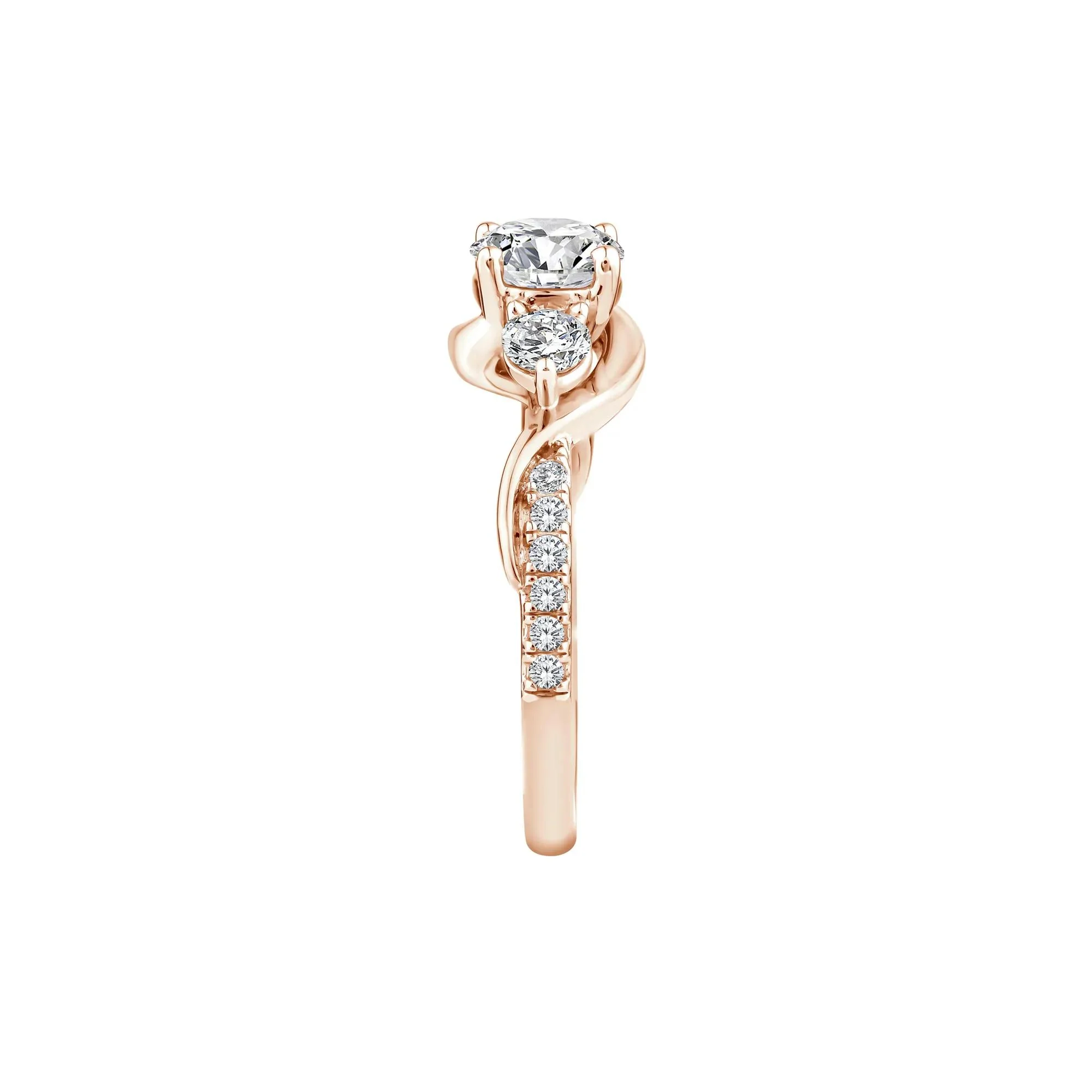 1/2 CT. Tw. Lab Grown Diamond Three-Stone Ring 10K Rose Gold Round Brilliant Cut Size 6 - Image 3
