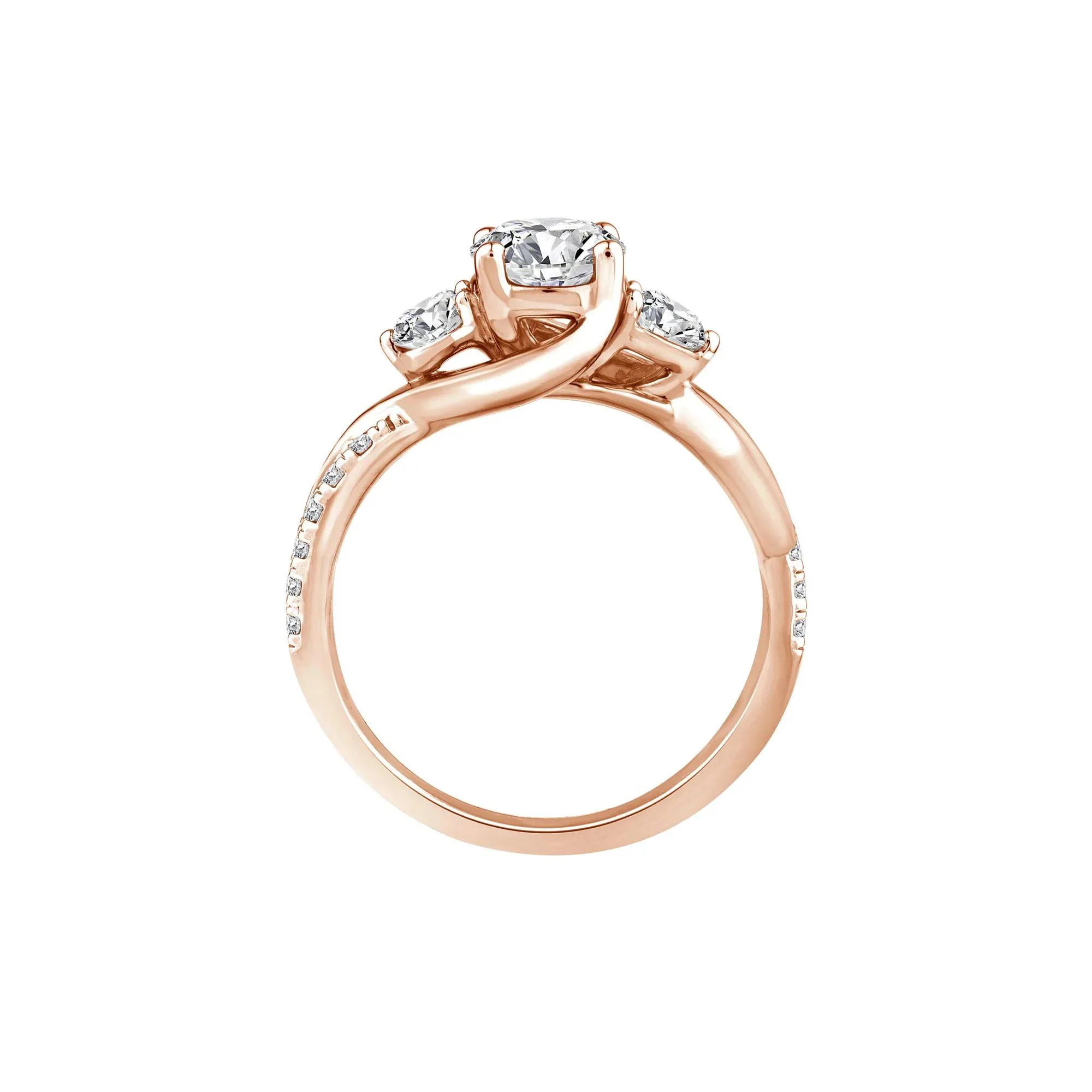 1/2 CT. Tw. Lab Grown Diamond Three-Stone Ring 10K Rose Gold Round Brilliant Cut Size 8 - Image 2