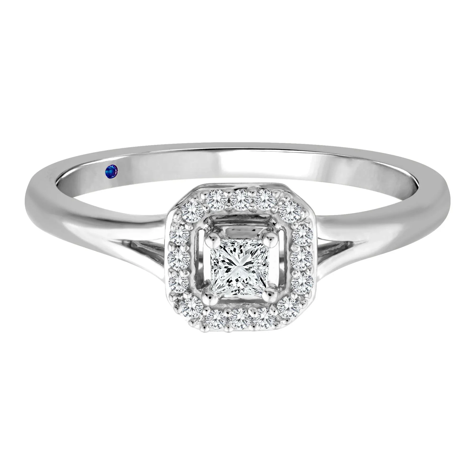 1/7 CT. Tw. Diamond and Blue Sapphire Promise Ring 10K White Gold Round Brilliant Cut Size 6.5 2mm