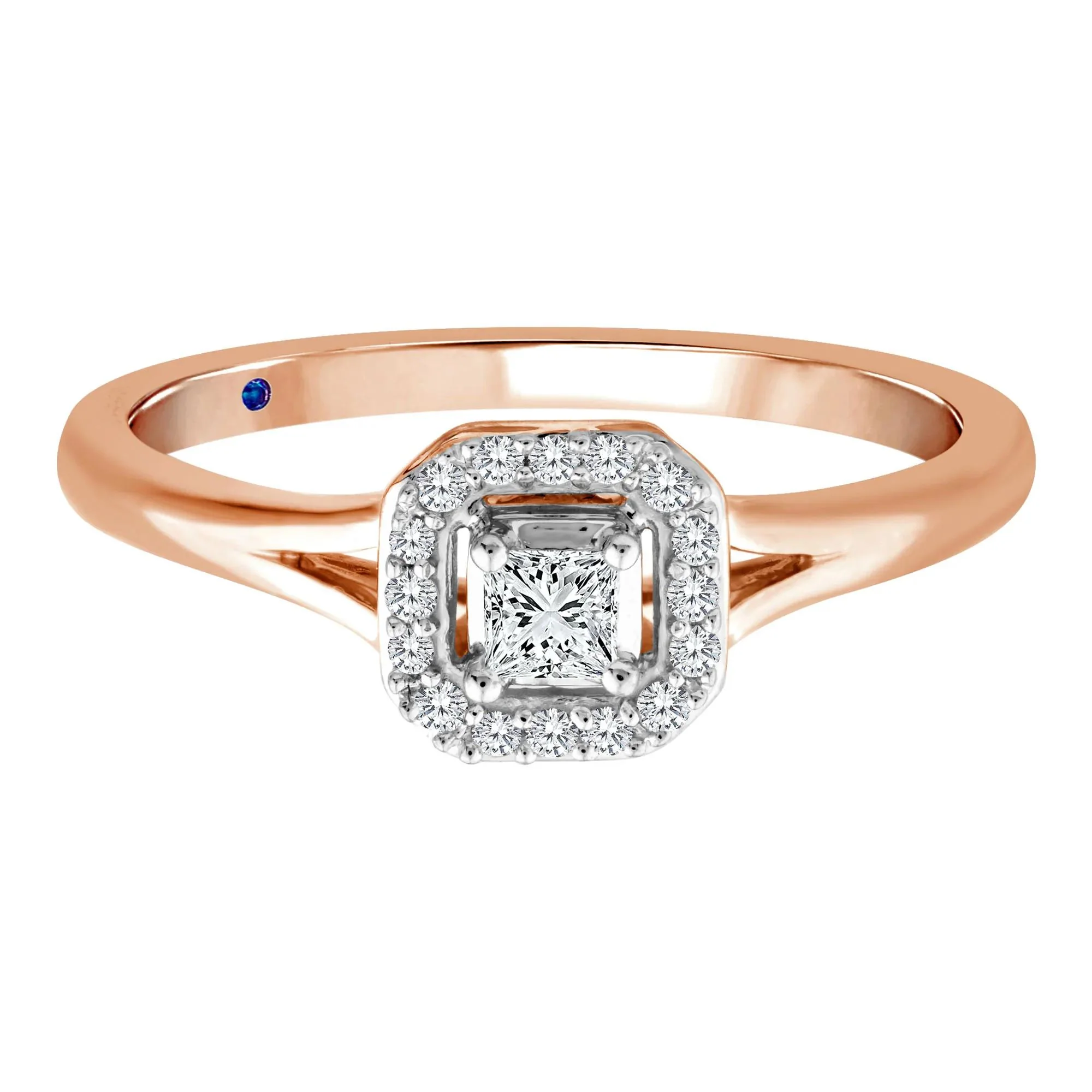 1/7 CT. Tw. Diamond and Blue Sapphire Promise Ring 10K Rose Gold Round Brilliant Cut Size 8.5 2mm