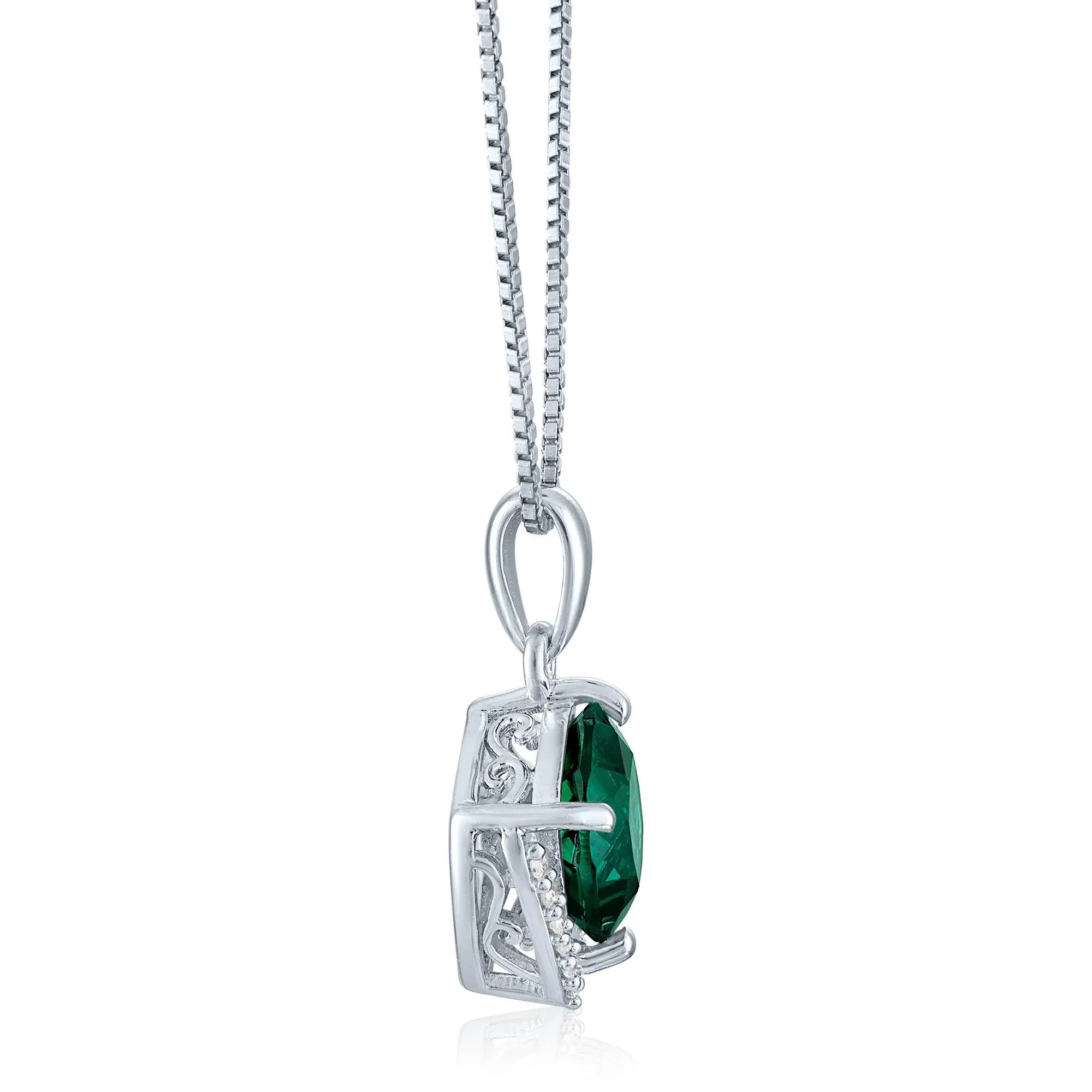 Lab-Created Emerald and Diamond Accent Pendant Necklace .925 Sterling Silver White Size 18" - Image 2