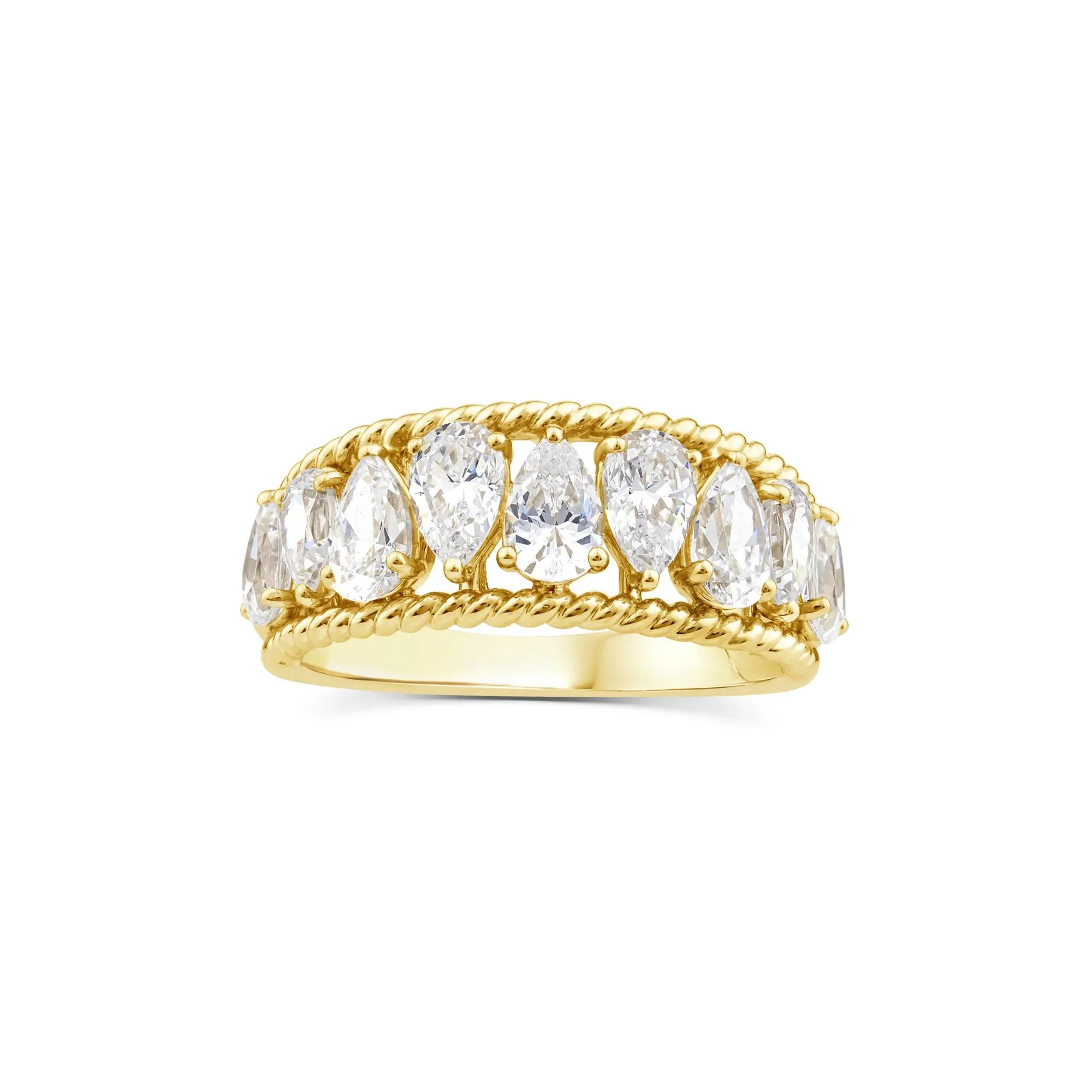 2 CT. Tw. Lab Grown Diamond Pear-Shaped Band Ring 14K Yellow Gold Size 6