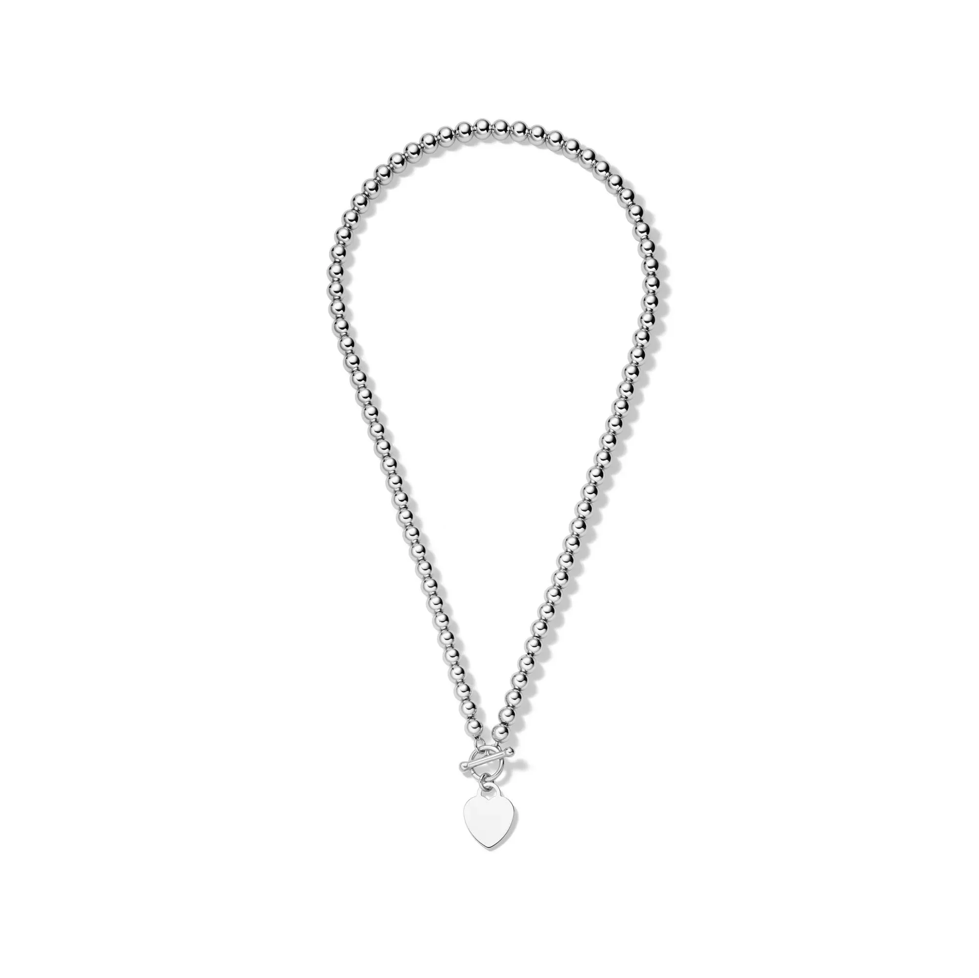 Heart Disc Bead Necklace .925 Sterling Silver White Size 18" - Image 3