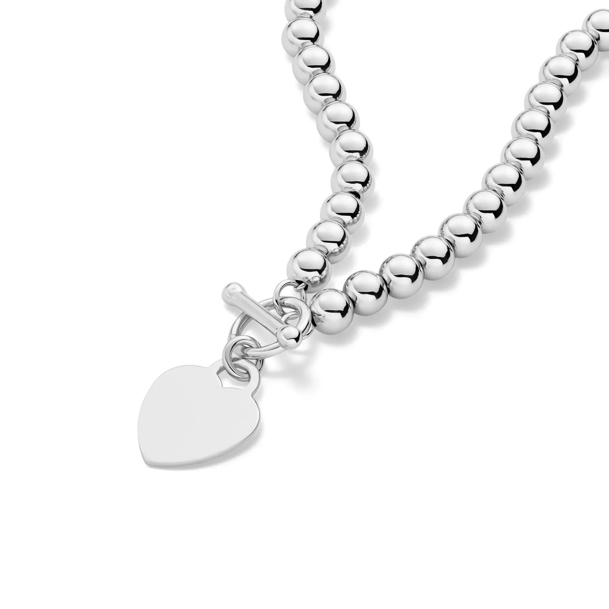 Heart Disc Bead Necklace .925 Sterling Silver White Size 18" - Image 4
