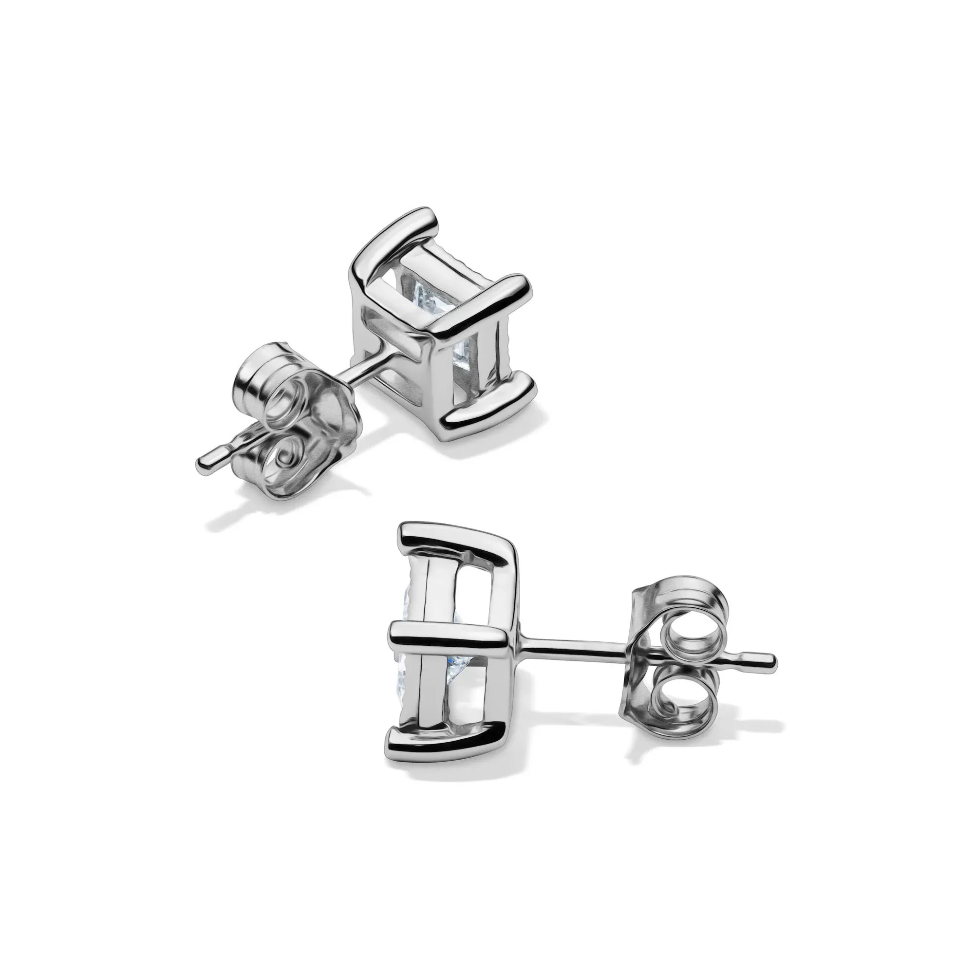 3/4 CT. Tw. Lab Grown Princess-Cut Diamond Illusion Stud Earrings 10K White Gold Size 6.30mm - Image 2