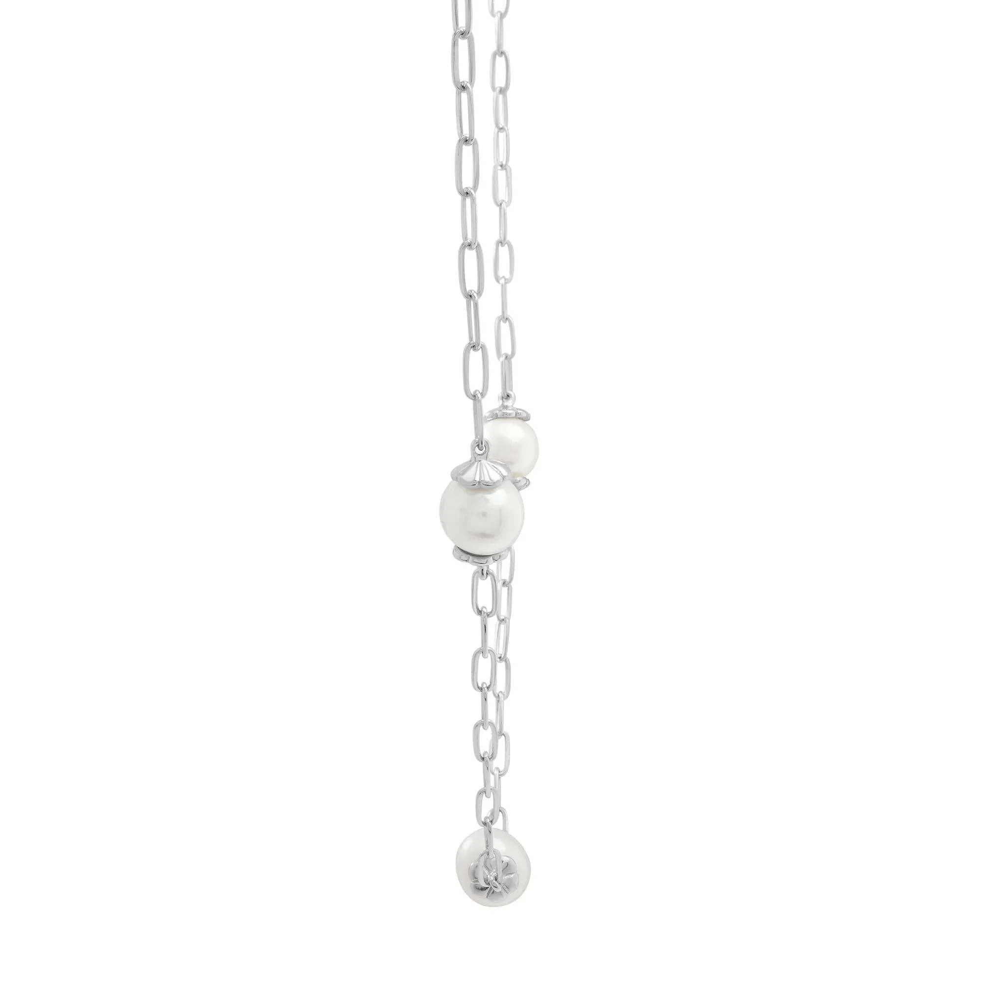 Freshwater Cultured Pearl Paperclip Chain Station Necklace .925 Sterling Silver White Size 17" - Image 3