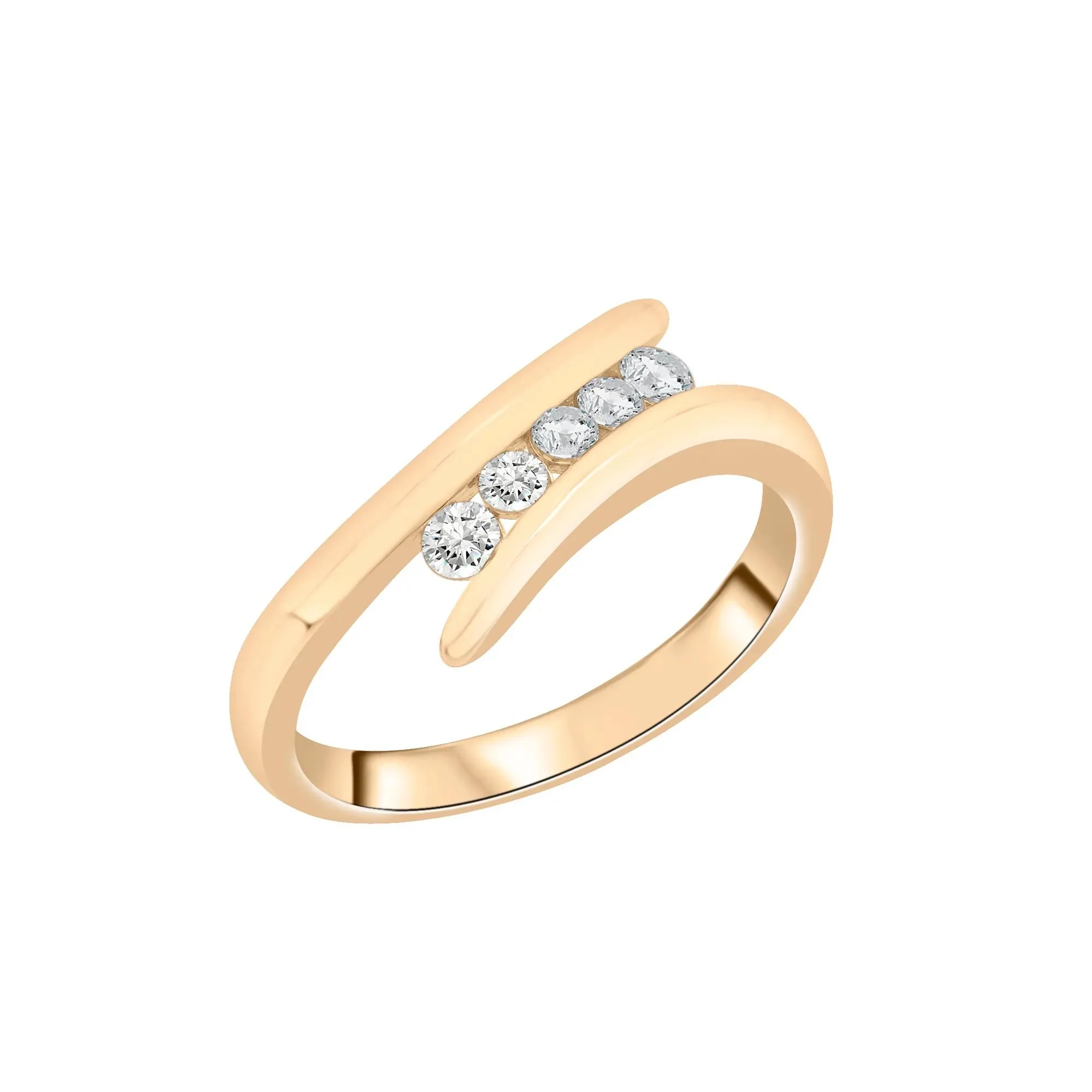 1/4 CT. Tw. Diamond Bypass Ring 10K Yellow Gold Round Brilliant Cut Size 8.5 2mm - Image 3