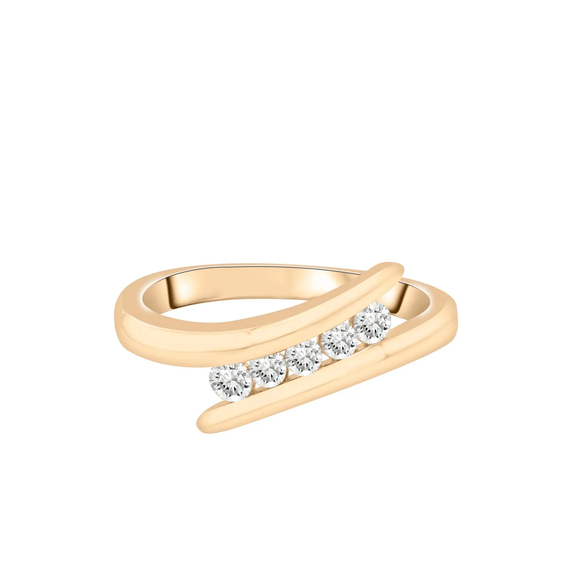 1/4 CT. Tw. Diamond Bypass Ring 10K Yellow Gold Round Brilliant Cut Size 9 2mm - Image 4
