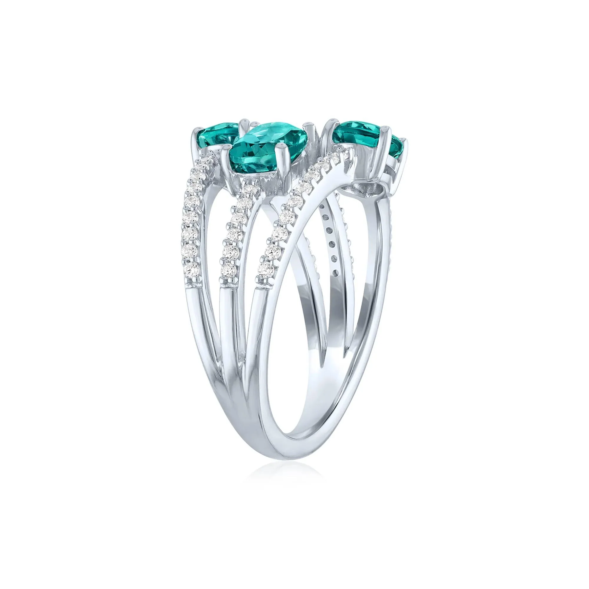1/4 CT. Tw. Teal Apatite and Diamond Multi-Row Ring .925 Sterling Silver White Size 9 1mm - Image 2