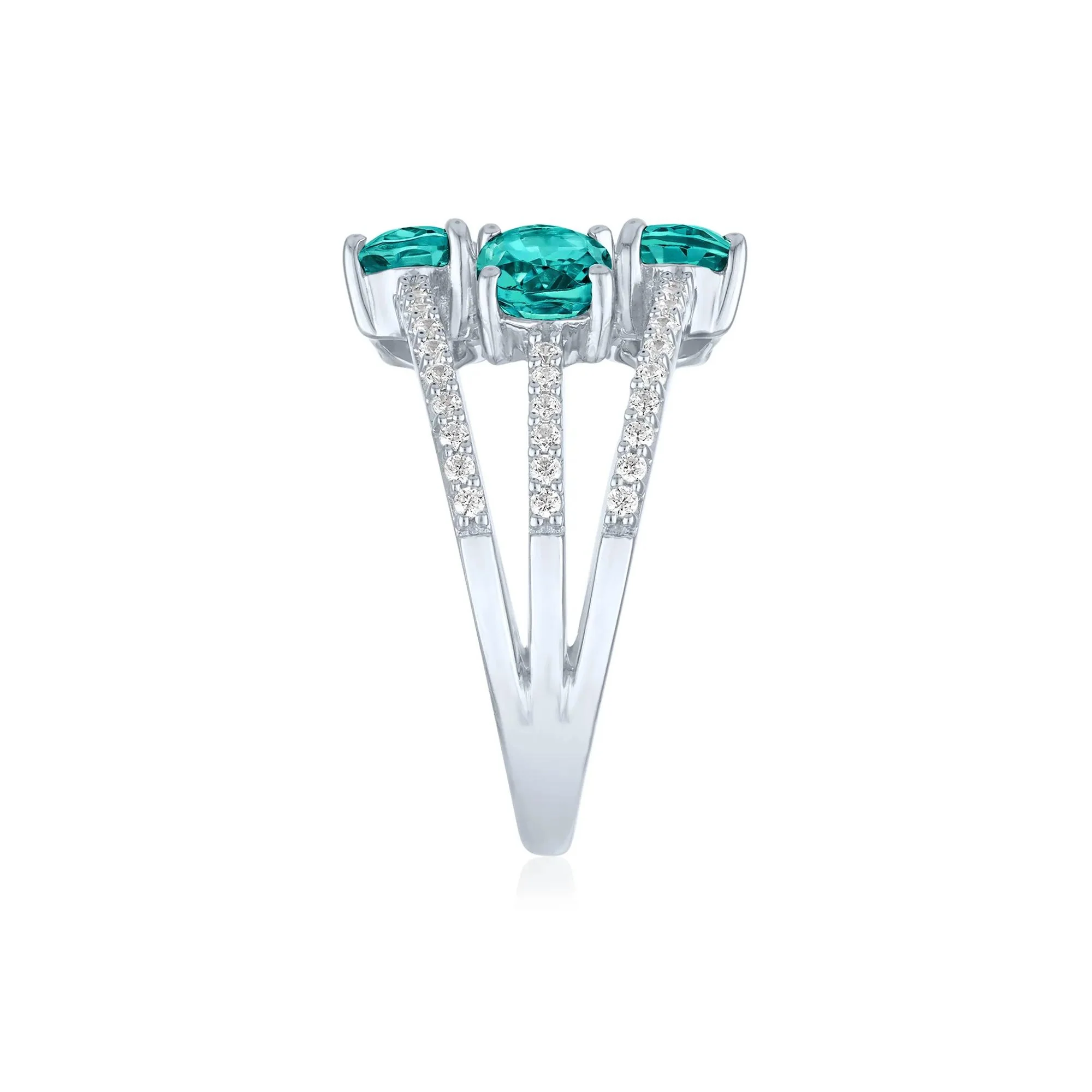 1/4 CT. Tw. Teal Apatite and Diamond Multi-Row Ring .925 Sterling Silver White Size 9 1mm - Image 4