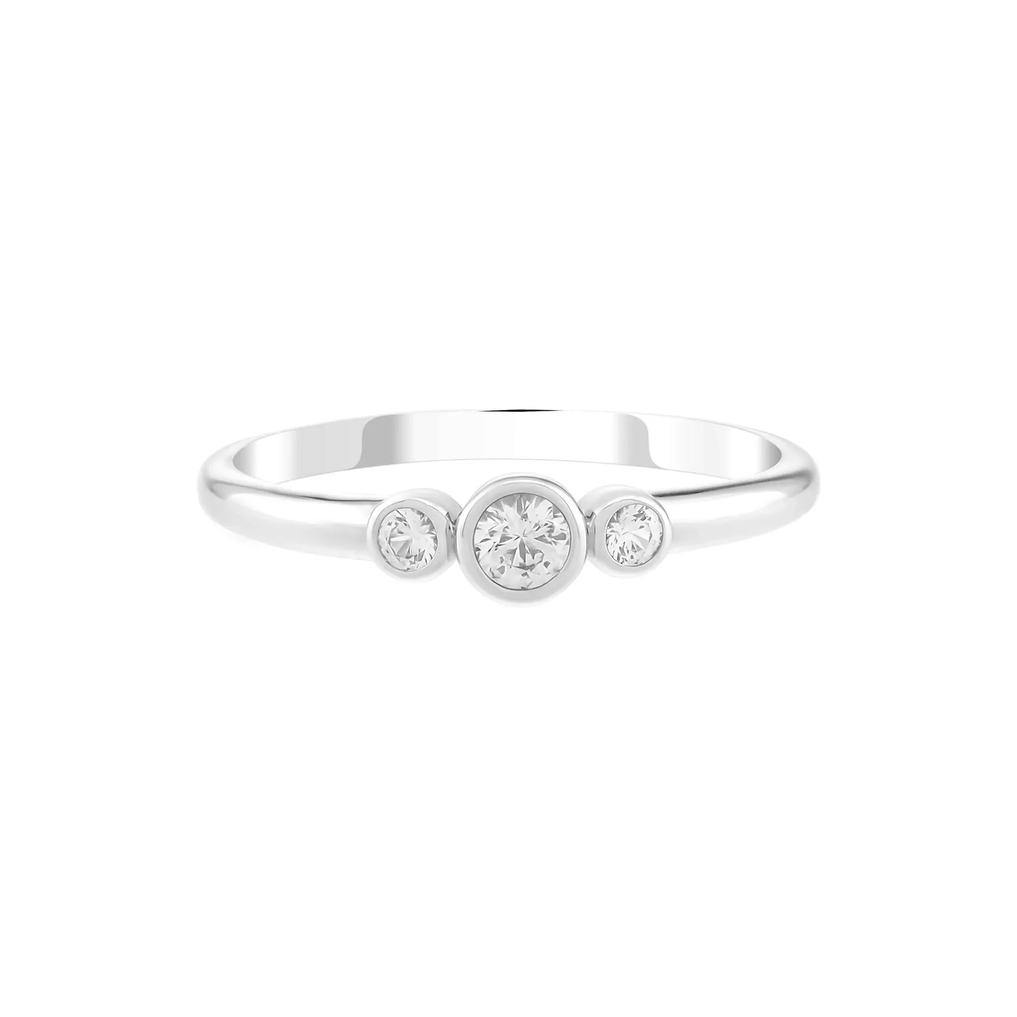 Lab-Created White Sapphire Three-Stone Ring .925 Sterling Silver Size 5 1.5mm