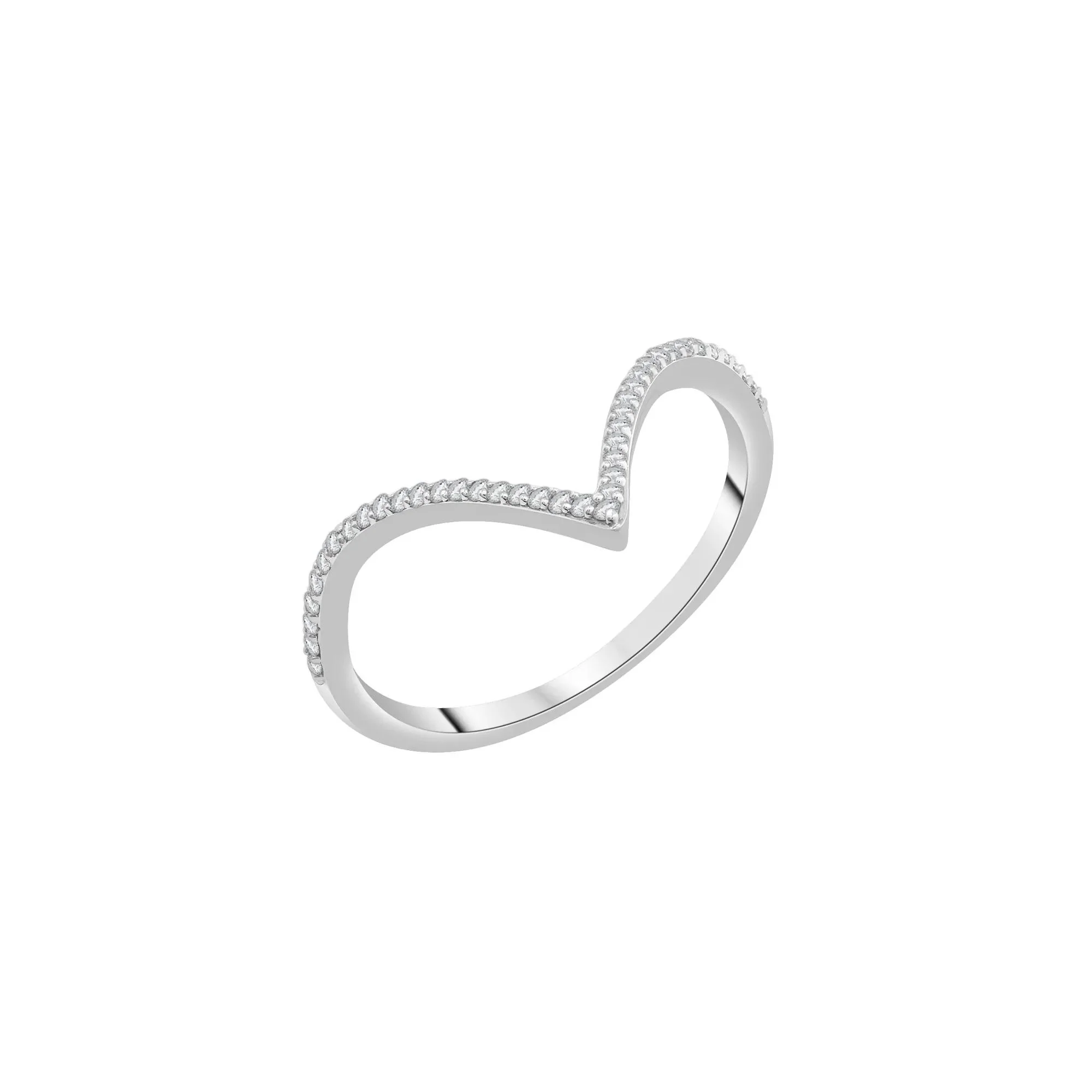 Diamond Chevron Ring .925 Sterling Silver White Size 6.5 1mm - Image 5