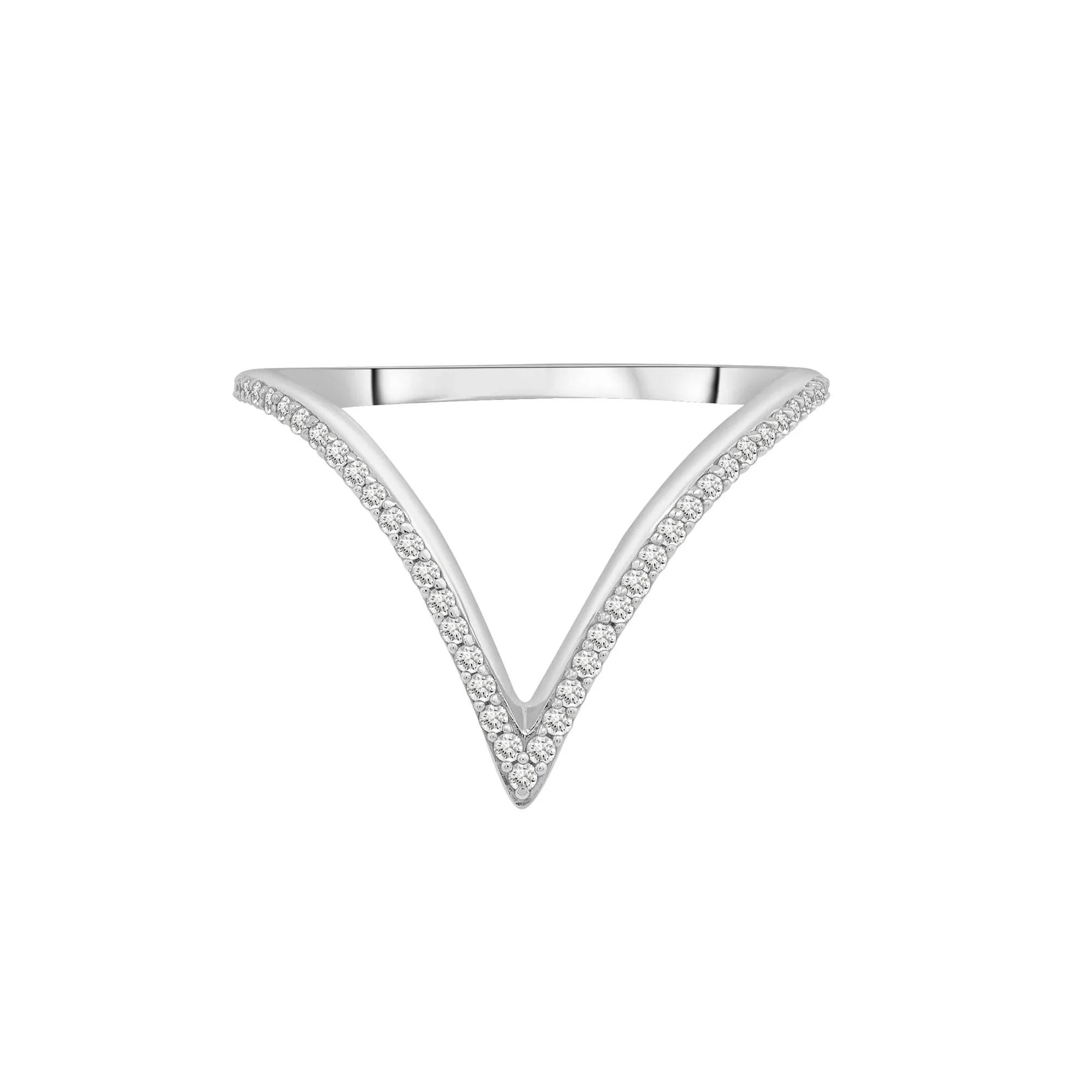 Diamond Chevron Ring .925 Sterling Silver White Size 9 1mm