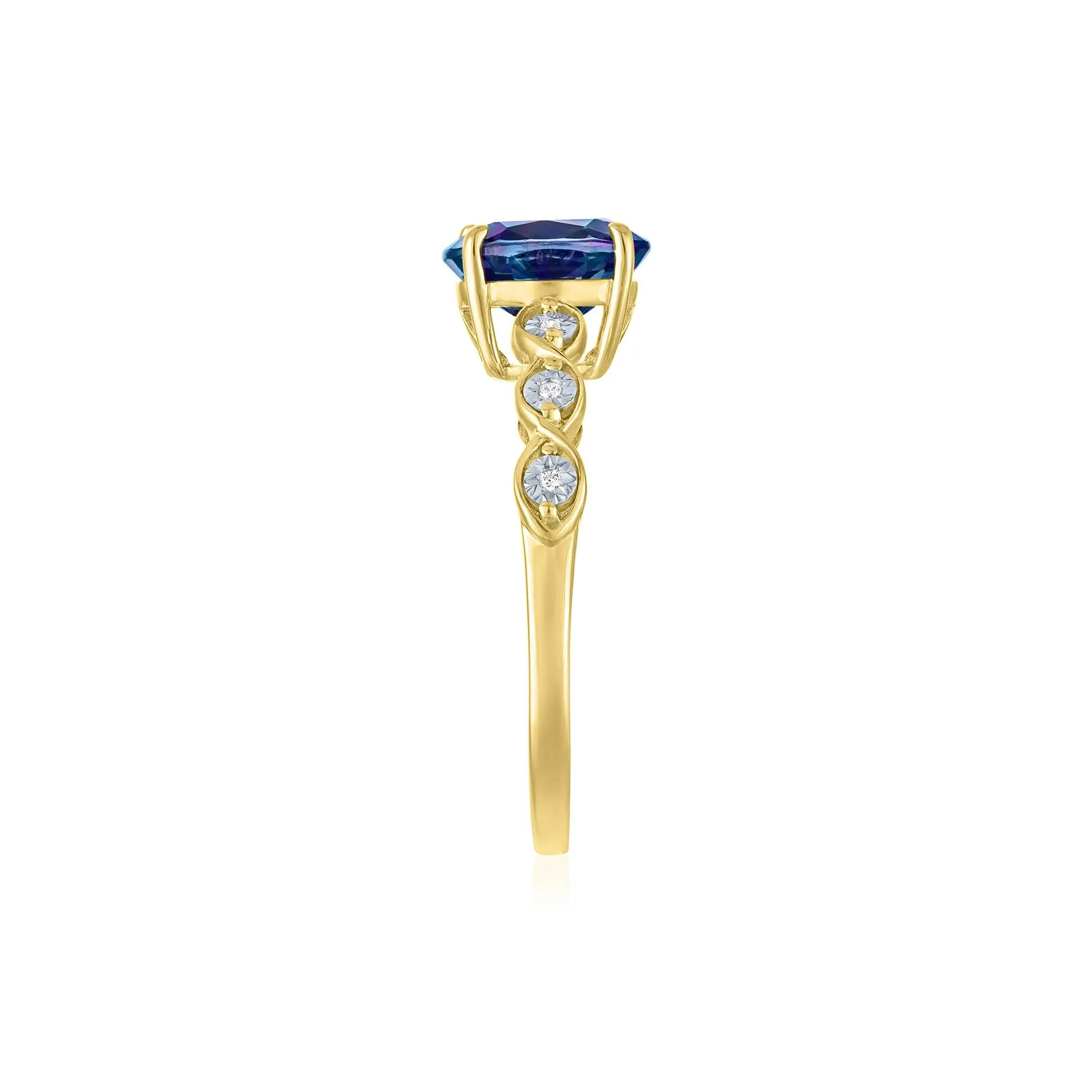 Lab-Created Alexandrite and Diamond Accent Ring 10K Yellow Gold Size 7 1mm - Image 2