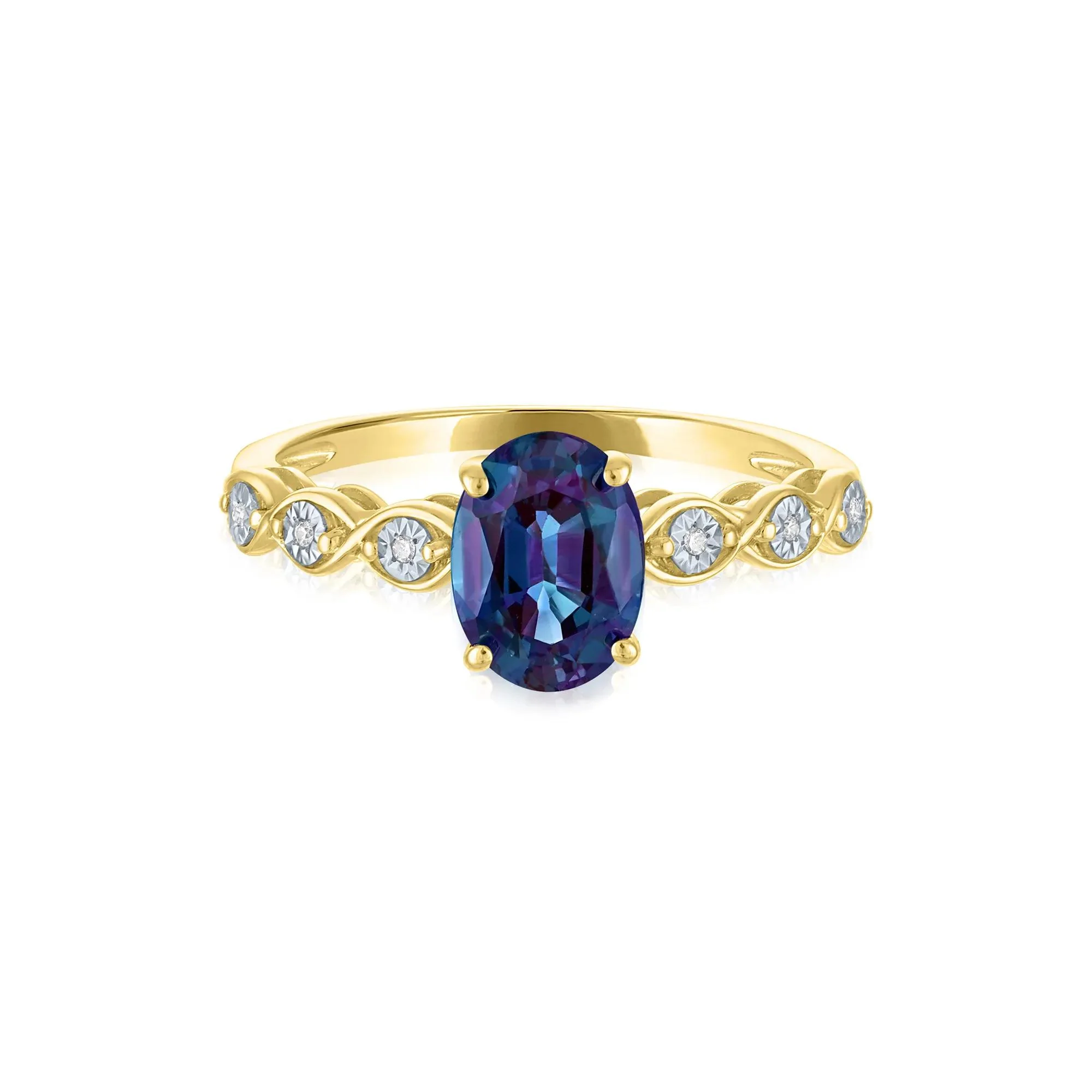 Lab-Created Alexandrite and Diamond Accent Ring 10K Yellow Gold Size 8 1mm