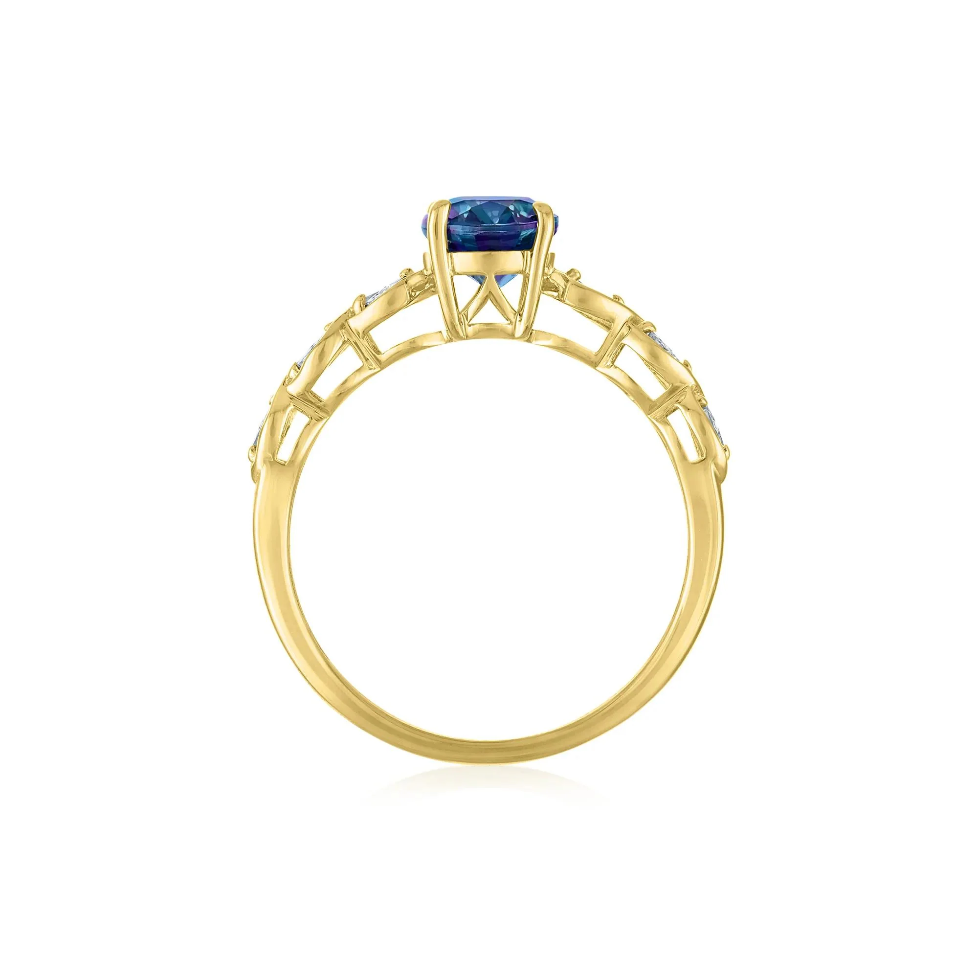 Lab-Created Alexandrite and Diamond Accent Ring 10K Yellow Gold Size 8 1mm - Image 3